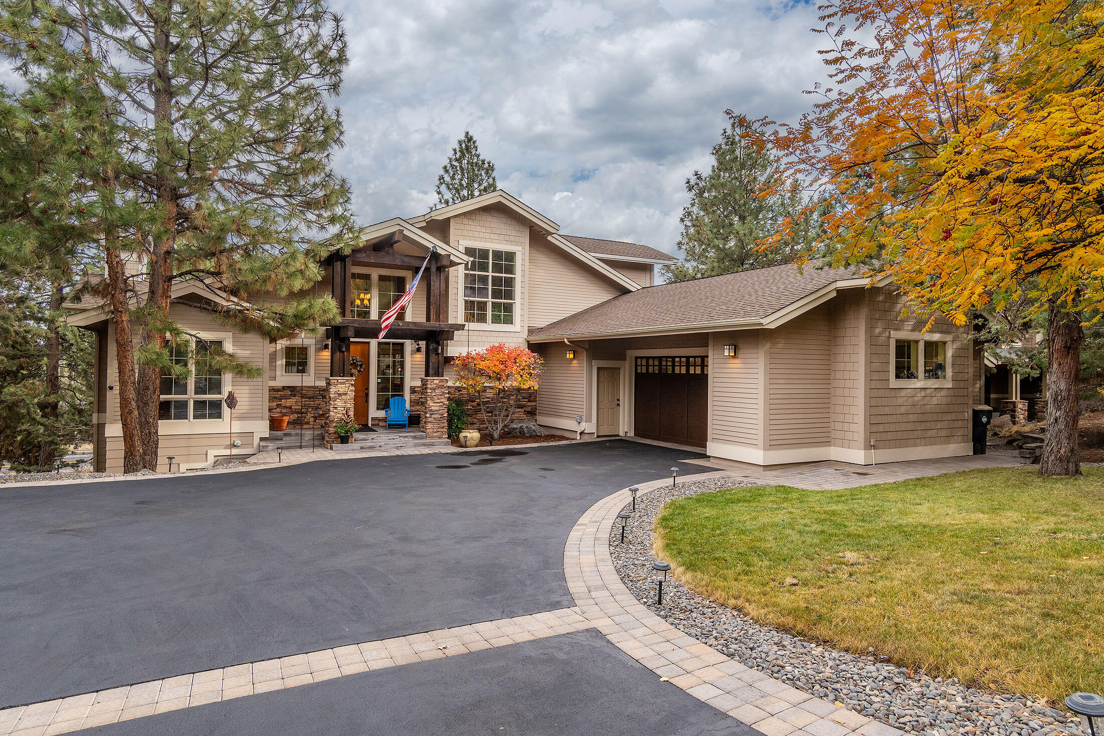 Beautiful 4-bedroom, 3-bath home in Bend's sought-after Awbrey Butte community. The great room features a 14-foot chiseled marble fireplace as the focal point. The kitchen offers granite countertops, an 8-foot island, stainless appliances, and a walk-in pantry. The main-level primary suite includes a dual vanity and soaking tub. A second bedroom or office is also on the main level. Upstairs are two additional bedrooms for family or guests. The finished basement is wired for surround sound, has extra storage rooms, and opens to a patio with a water feature and a fire pit. A 700 sq. ft. deck is perfect for entertaining and is reinforced and wired for a hot tub. A flat driveway leads to an oversized two-car garage which includes ample storage, a two-year-old furnace, and a 30-amp RV plug just outside the garage door. Enjoy luxury living and beautiful surroundings in Awbrey Butte.