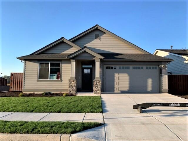 Built exclusively by award-winning Pahlisch Homes: A desirable rim-view lot with a beautiful, new single-level 1,853 SF home of quality finishes, including quartz countertops, under-mount sinks in the kitchen & baths, solid Alder cabinets, laminate plank flooring from the entry through the main living areas, baths, utility room. Features 3 bedrooms, 2 baths, and a pocket den. Open greatroom has a large eating island & gas fireplace, plus a covered back patio & fenced yard. Personalize your interior design package if you purchase early! Upgrades are N/A but this includes a full-height kitchen backsplash & primary suite with tile shower walls. Amazing neighborhood amenities include a swimming pool, parks, play area, sports court, & Ochoco Pointe's community walking path along protected wetland reserve with direct access to acres of public walking trails, going up Barnes Butte & over to Barnes Reservoir. Photos of upgraded similar unit; colors/specifications vary. ITP Offers due 3/13@4pm