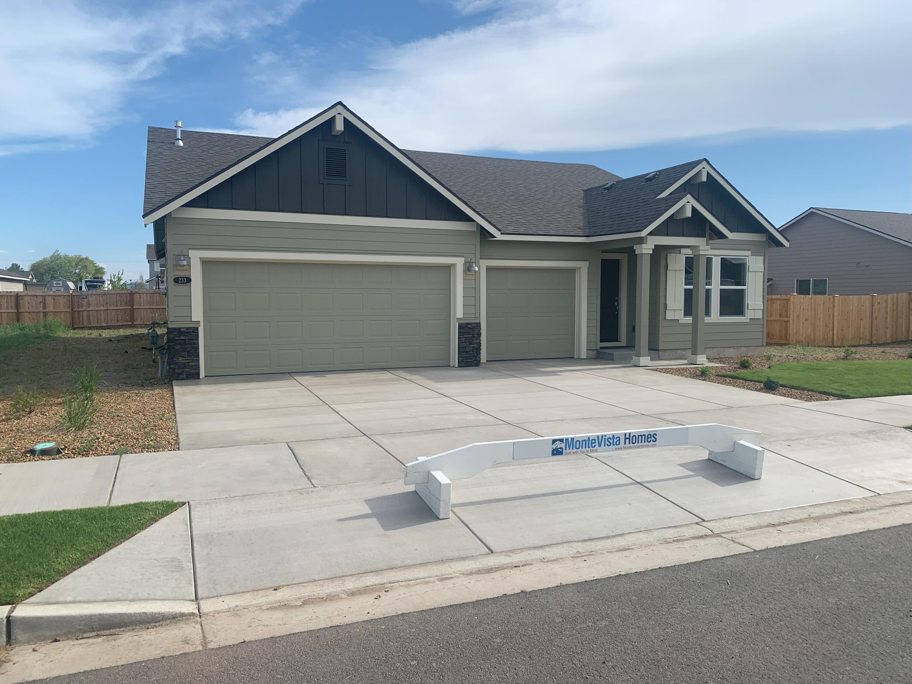LOT:WB59 - Plenty of space on this wide lot that can accommodate RV parking on either side of home, and features a large 3-car garage. Fencing and AC is included by the builder for this home.  New 1906 SF single level features primary suite with soaking tub, shower and walk-in closet. Deluxe chef's kitchen with quartz counters, huge pantry, island, dishwasher and 5 burner stainless air-fry convection built-in range. The Hope in the desirable Willowbrook neighborhood in Madras OR. Built by award winning builder MonteVista Homes. Great room, 95% high efficiency gas forced air heating, gas fireplace, covered patio and 3 car garage. **Save up to $500 a month with builder financing special**