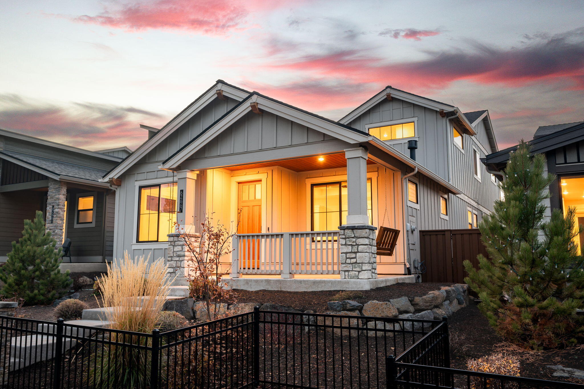 Experience refined living in Skyline West, one of NW Bend's most coveted enclaves. This 3 year young, 2010 square foot home blends warm, airy design with contemporary finishes that feel both elevated and effortless. The primary suite sits on the main level for true ease of living, while an open concept layout delivers seamless flow for entertaining. Upstairs offers a flexible loft plus two additional bedrooms. Light filled interiors, low maintenance living, and thoughtful details throughout make this home stand out. The alley load garage is oversized, with excellent storage and an EV charger. All of this just moments from Bend's westside amenities and world class recreation including mountain biking, hiking, fishing, and Mt Bachelor's downhill terrain. A polished, modern retreat in a premier neighborhood where lifestyle, convenience, and design come together.