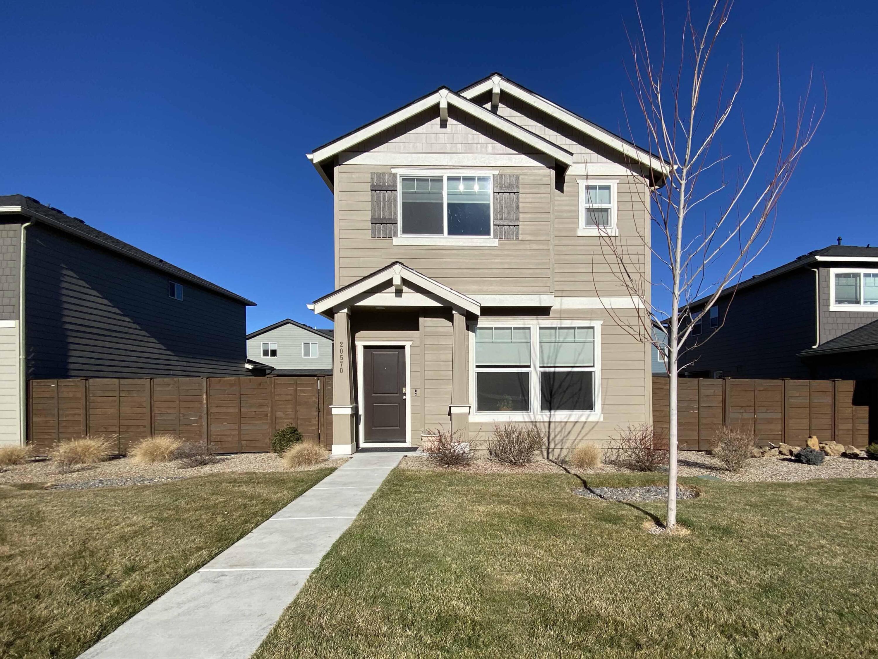 Charming SE home in Stone Creek, well appointed property built in 2019. Kitchen features granite counters, island, stainless steel appliances and pantry. This smart home includes Alexa Home Assistant, which includes Ring doorbell and controls thermostat, lights, garage door and home alarm if you wish to activate. Open floor plan with half bath on 1st floor. All bedrooms upstairs with landing. Large master bedroom with huge walk-in closet. All bathrooms have tiled counters. Two car garage with alley entrance.  Front yard is landscaped and cared for by the HOA, fenced side yard has not been landscaped but sprinkler zones are available. Close to elementary school and an 8-acre park.