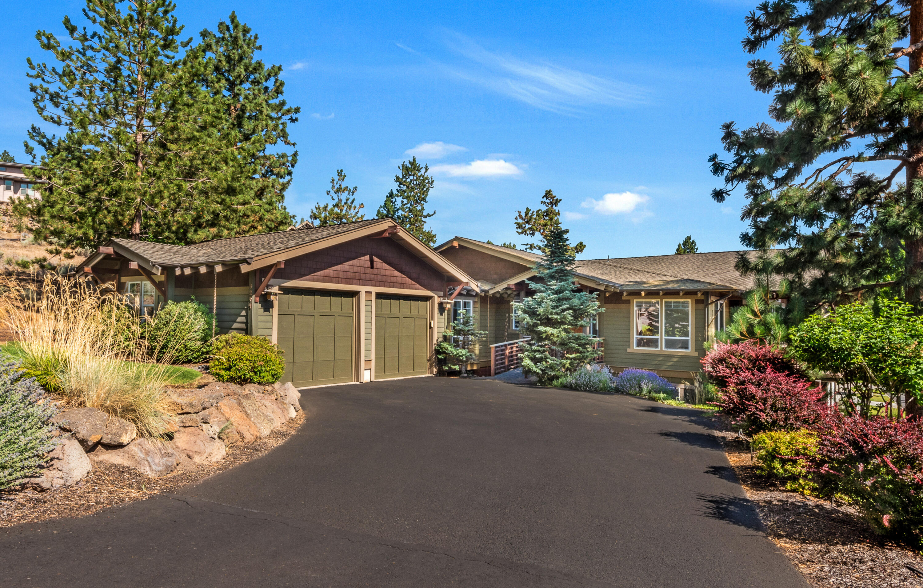 Gorgeous open floor plan home features large windows and wrap-around decks with panoramic views. Located in a highly sought-after Awbrey Butte neighborhood close to parks, golf course, and trails, it is the perfect location to enjoy all Bend has to offer. This house is ideal for both tranquil days at home enjoying the sunrise and entertaining. Recently updated, the great room features high box-beam ceilings, a gas fireplace, built-ins and bamboo floors that flow into the dining area and recently updated kitchen with walk-in pantry. The roomy primary suite has a fireplace, walk-in double shower, and deck access. The main level also includes a study, powder room, and wine cellar and lives like a single-story house. Downstairs offers a bonus room, full bath, 2 bedrooms and guest deck. Enjoy the peaceful corner lot with a gated side street. A flat driveway and a tandem 3-car garage with no stairs to the main level add to the convenience. Ample storage with many updates and features.