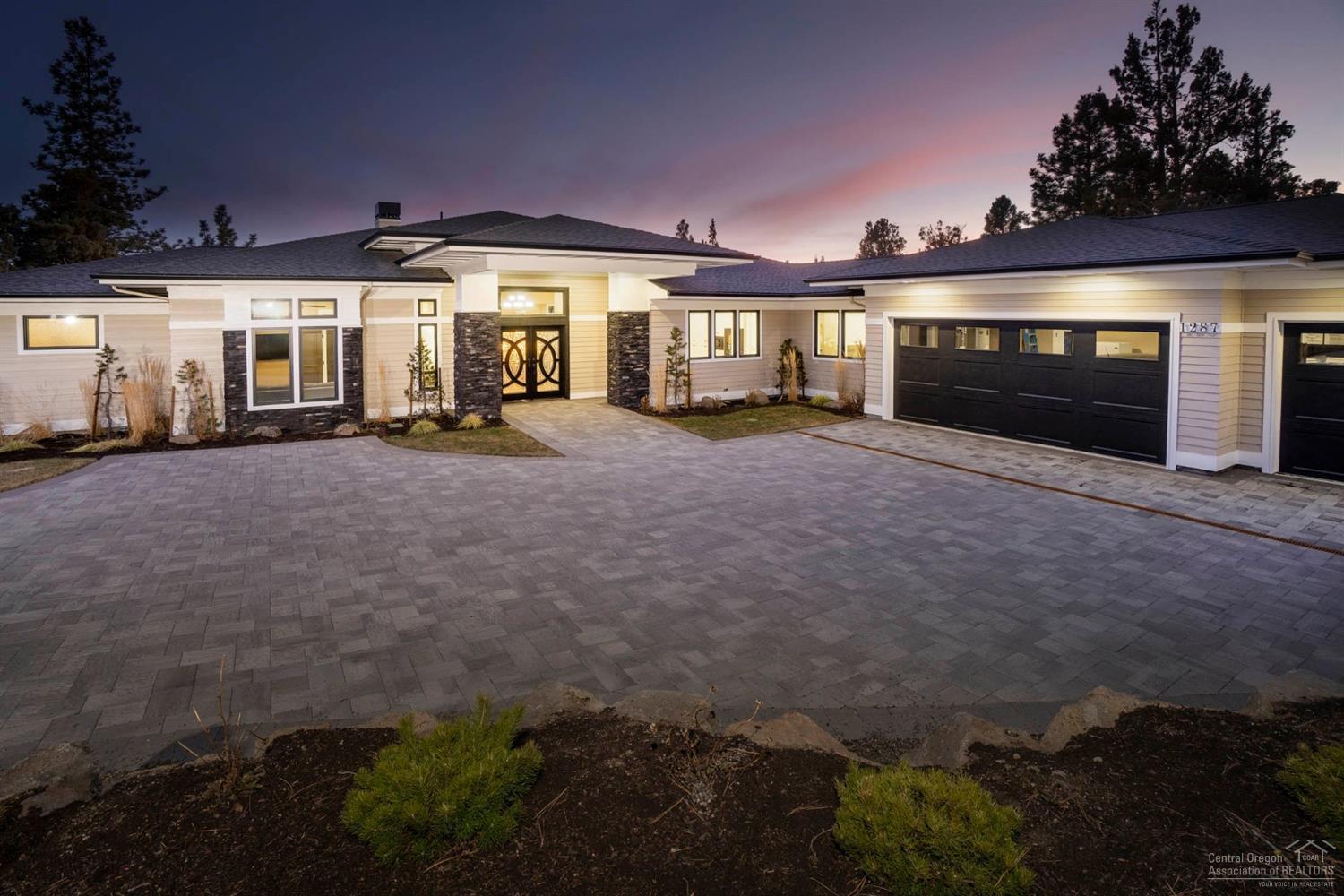 Stunning Prairie Contemporary Style Awbrey Butte Single Story Hm built by Award Winning Builder, Dave Hasenoehrl w/ Southwest Views. Gorgeous Features include Great Rm w/ Gas Linear Fireplace, Soaring Wood Beamed Ceilings, Wood Plank Floors,Ceiling Fan, Remote Controlled Blinds, Built-in Cabinets, Walls of Glass allowing Wonderful Natural Light and door leading out to the Expansive Covered Pavered Patio. Gourmet Kitchen has Massive Center Island, Soft Close Drawers & Cabinets, Pantry, Double Oven, 6 Burner Gas Cooktop and Decorator Lighting Open to Great Rm and Dining Area. Spacious Separate Office/Den/Library w/ Built in Desk. Romantic Master Suite is Opposite Guest Suites allowing Complete Privacy w/ Sitting Area, Dual Vanities, Stepless Walk-in Shower, Soaking Tub, Heated Floors plus Organized Walk-in Closet w/ Built-ins.Enjoy Outdoor Entertaining on your Covered Patio or out by the Firepit Area.The Paved Driveway leads to the Oversized 3 Car Garage w/ Epoxy Floors. And Much More!