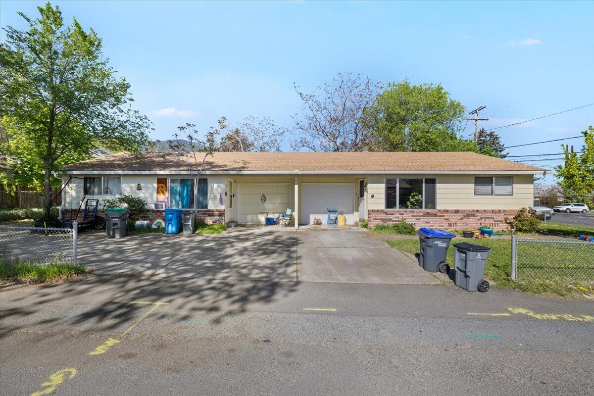 Rare opportunity to own a clean and neat duplex in Ashland. Located between Ashland High School and Southern Oregon University, this single-level duplex sits at the quiet corner of Iowa Street and Wolfard's Alley. The two units are mirror images of each other, with two bedrooms, one bath, a large living room, a separate kitchen/eating area, and its own one-car garage with laundry facilities. The duplex is set back from the street, with mature trees, a fenced yard with lawn, and off-street parking. Easy access to schools, shopping, public transit and all that Ashland offers. Quiet neighborhood makes this an ideal setting. The property has stable tenants and has been a solid producer for years. Rental properties like this don't come on the market very often. Seize this opportunity to own a consistently rented duplex in the heart of Ashland.
