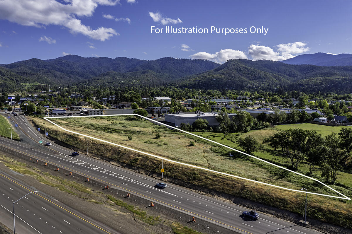 Great development opportunity at the first major I5 intersection as one arrives from California to Ashland, Oregon. This high-traffic corridor property is perfectly positioned for maximum exposure to tens of thousands of vehicles daily. Potential uses include hotel/lodging, retail, restaurant, or mixed-use development—subject to local zoning approvals. An annexation for the development of a hotel is supported by Economic Data provided in Ashland's Comprehensive Plan and within the economic data provided since last Ashland Comprehensive Plan update. Required for annexation is a zone change from RR-5 to C1. Data and information from City of Ashland should align & justify the development request and address the shortage of adequate retail/commercial in the City. Perfect site for hotel with restaurant and conference facilities or an array of other commercial facilities.
