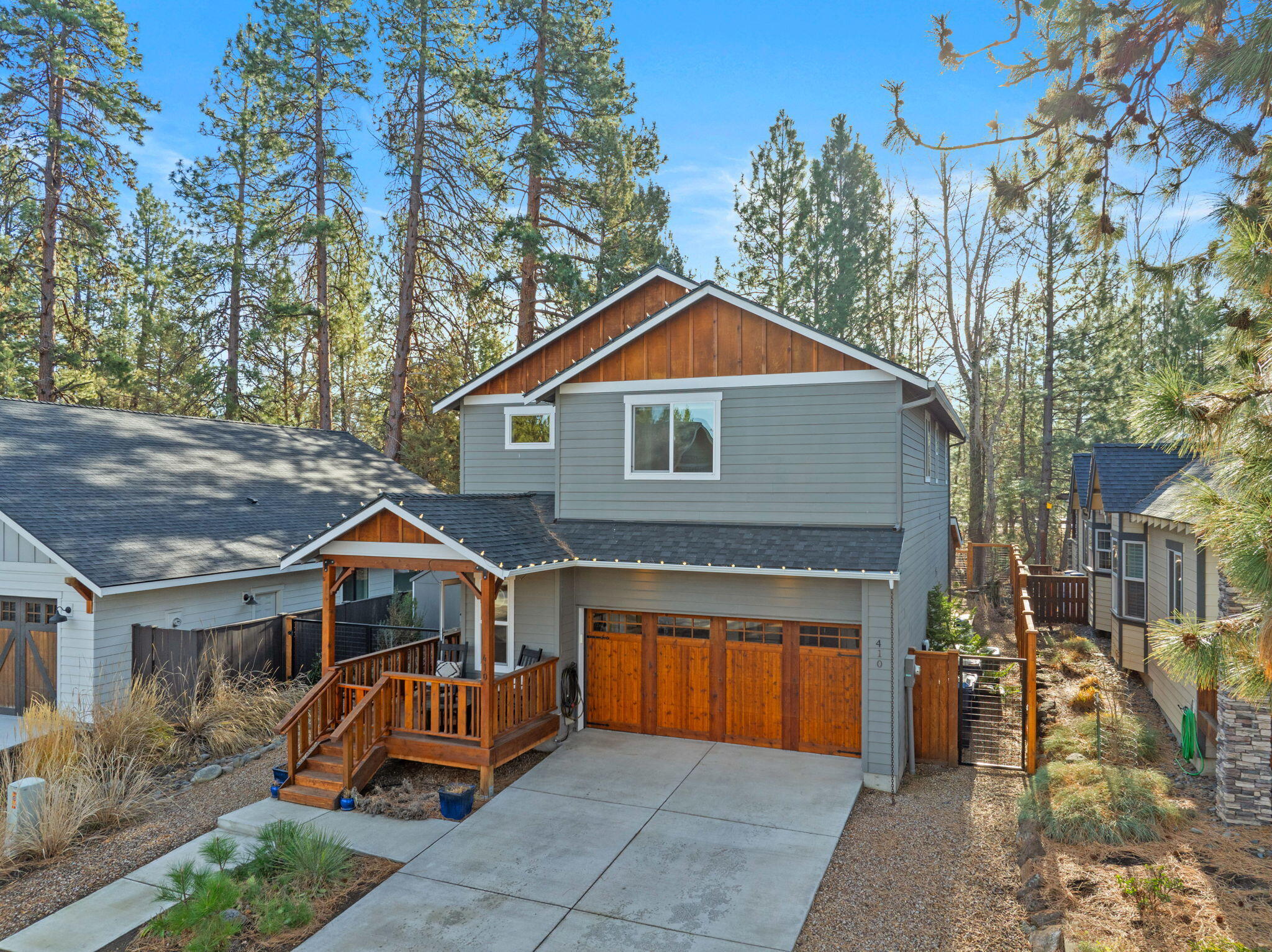 Nestled in the heart of Sisters, this private creekside retreat offers a rare sense of calm while staying effortlessly connected to town. Tucked away on a quiet cul-de-sac, the home feels peaceful and secluded, with the gentle sound of the creek just beyond the backyard.

Inside, the home offers 3 bedrooms and 2.5 bathrooms with a warm modern craftsman feel. A welcoming entryway with tall ceilings opens into a light-filled living area centered around a fireplace and flowing into a spacious kitchen ideal for daily life and entertaining. The primary suite features a private balcony overlooking the creek and an ensuite bath with a walk-in shower and soaking tub.

Outside, the fully fenced backyard provides direct creek access, a newly upgraded deck, covered seating with hot tub, and a garden area. A pedestrian pathway leads into downtown Sisters, while the park across the street connects to miles of hiking and biking trails.