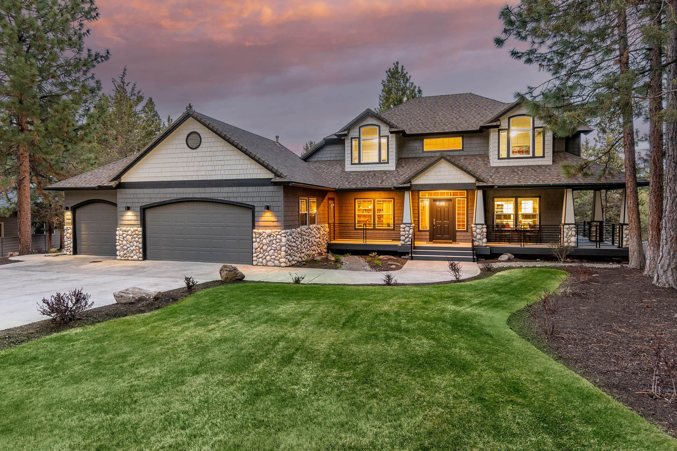 Live the dream in Awbrey Glen, one of Bend's premiere gated golf communities.  Great room is open to the office, kitchen & dining area which has soaring ceilings, remote blinds in upper windows, gleaming hardwood floors, fireplace and ''walls of glass'' overlooking the deck & 17th green.  Kitchen has granite counters, center island, cabinets galore, 2 pantries & stainless steel appliances.  Primary bedroom on  main floor with walk-in closet, dual vanities, sunken tub and doors leading out to deck complete with a salt water hot tub. Guest bedrooms are all upstairs and quite large enough to accommodate king beds.   Lush landscaping only enhance your  outdoor living experience on your newly expanded & wrap around massive Trex deck, large enough to throw the best of parties complete with built-in gas firepit. 3 car garage has epoxy floors & storage on ceiling. This is a must to see!