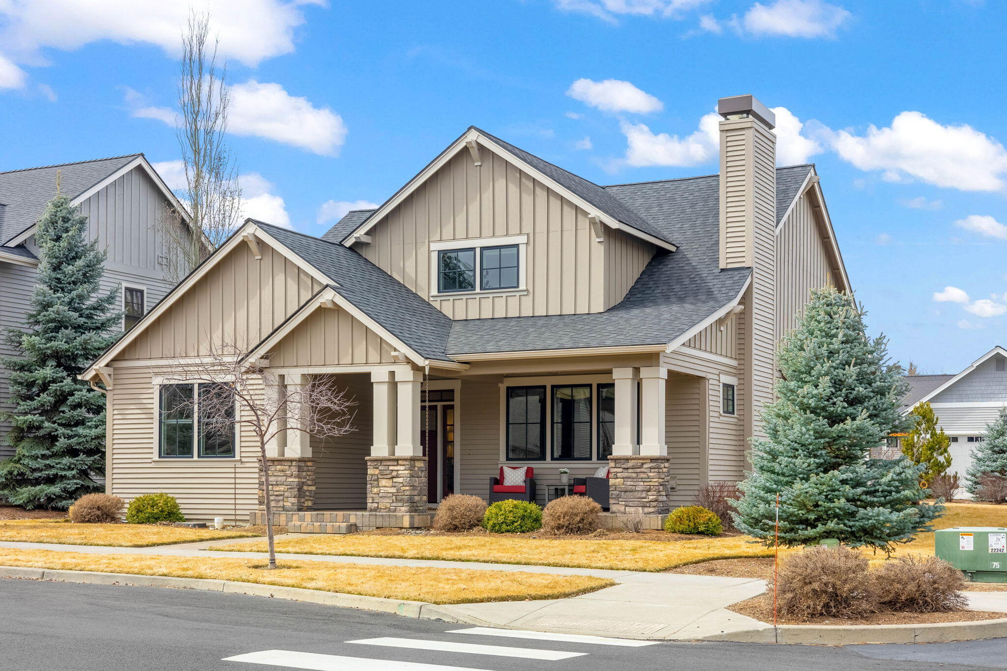 Like-new, custom-built home in Pine Meadow Village with 3 private bedrooms, each with close proximity to a full bathroom. Interior features: Hardwood floors; Stacked rock fireplace, and beam accents; Gourmet kitchen with large island, soft-close cabinetry, double pantry, stainless appliances (5-burner cooktop, wall oven), and full-height backsplash; Primary suite offers a double vanity, walk-in shower, private toilet, and custom closet; Upper level has huge bonus room with shelving and mountain views, plus a third bedroom with built-ins and full bath. Spacious laundry/mudroom with extra storage. Exterior features: Covered paver patios in front and back; Mature landscaping; Extra-long driveway. Pine Meadow amenities include meandering waterways with walking paths; Booming Cascade Mountain views; Clubhouse with pool and jacuzzi; Easy access, with a short walk to forest trails and downtown Sisters.