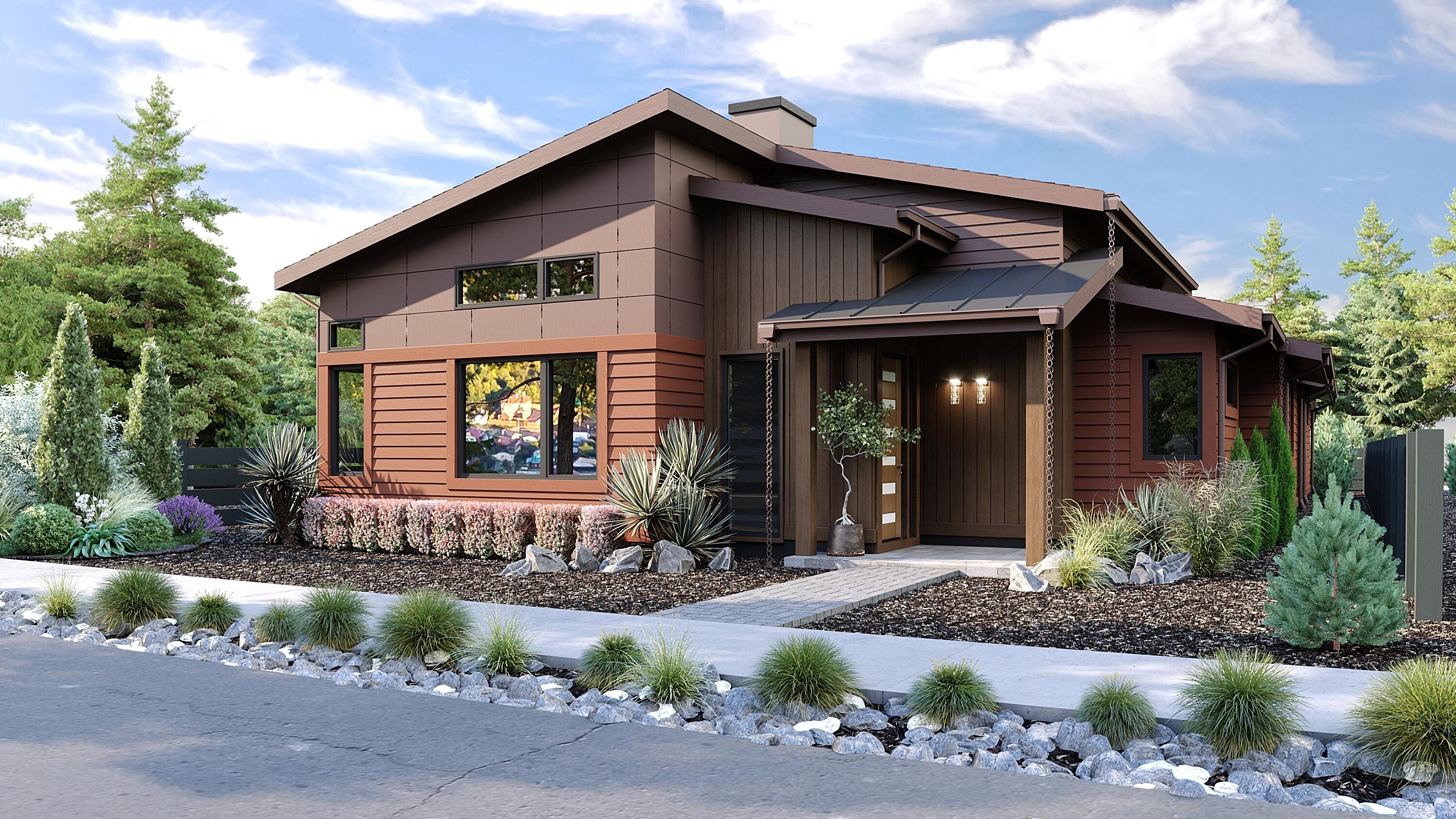 This model is underway on lot 32 also!! Rooflines, angles and textures create architectural interest in this Mid-Century/Contemporary home. From the metal roof entry and private side-facing access to the warm cedar tongue-in-groove and fiber cement panels, this home is a stunner. Plentiful windows and high ceilings add a spacious feel and fill the rooms with light. A well-designed chef's kitchen and great room dominated by a stone fireplace wall are beautiful and functional. A side patio off the dining room offers outdoor enjoyment. A walk-in pantry, lots of counter/prep space and stainless-steel appliances makes entertaining easy. Two primary suites, a 3rd bedroom and full bath maximize livability. A large L-shaped owner's ensuite feature luxurious soaking tub and frameless shower glass in all baths. A big laundry/mud room with a built-in bench and closets galore offer storage. This model can be built on a few other lots.
