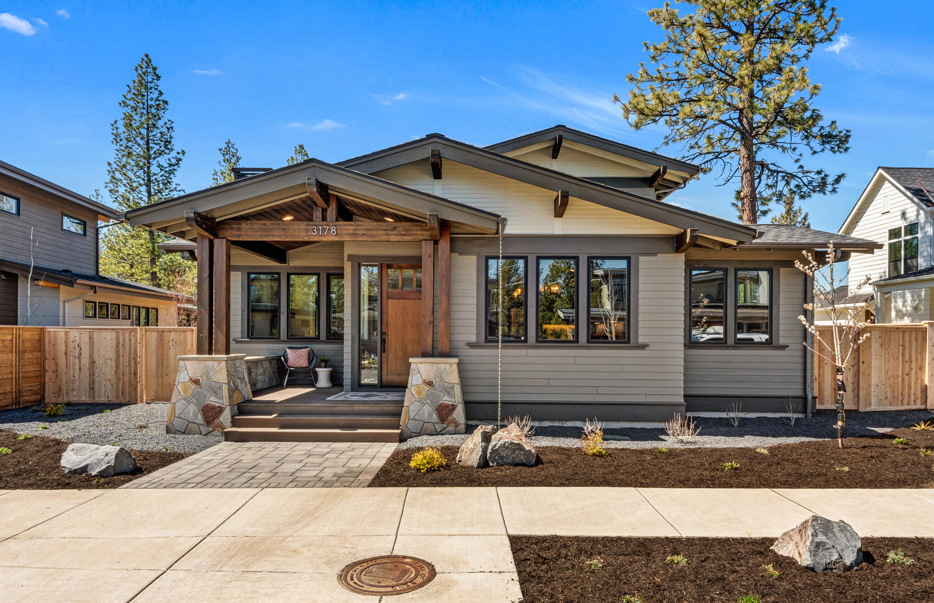 Custom modern craftsman home in one of Bend's newest neighborhoods, Discovery West. Vaulted entry foyer leads to an open/vaulted great room, dining area and generous kitchen. Kitchen features custom cabinetry, slab quartz counters, premier appliance package and large pantry. Resident bedroom suite on the main floor with radiant floor heat in the bathroom, tiled shower, & walk-in closet. Main level office for the perfect work from home professional space along with additional storage. Upstairs includes two additional guest bedrooms, guest bathroom and generous flex/bonus space. Massive two+ car garage with third bay to accommodate all your toys and storage needs, or a compact vehicle. Discovery West, situated on 245 acres on Bend's Westside, is the newest community by the developers behind the award-winning NorthWest Crossing neighborhood. The neighborhood will offer a variety of home types and sizes, as well as a community plaza and 40 acres of parks, trails and open land.