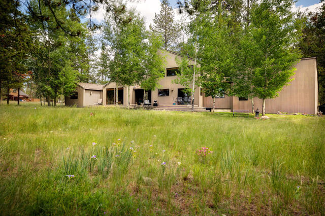 The essence of Old Sunriver with large lots (.55)  incredible privacy and stellar views of Sunriver and Mt Bachelor. Home is rustic modern with essences of Old NW charm. 2 king suites, MB upstairs and the other suite has separate entrance off the Great Room. An addition was added with a sitting room, a media room with and two bedrooms with Jack and Jill bathroom. The addition has separate entrance, patio and extensive views of the river. Upstairs, grand master BR and bath, sitting area with an additional smaller bedroom with large window is an office. Master Bedroom has surround windows facing the river and Mt. Bachelor. Living room, kitchen, dining room face the West with floor to ceiling windows, a huge stone fireplace and vaulted Cathedrals ceilings.
Newer carpet in bedrooms; hardwood floors & quarry tile. Seller requires a two month leaseback. This home can leased for $6,500.00 per month for one year lease or  two years (24 months). This house is turnkey to be a rental.