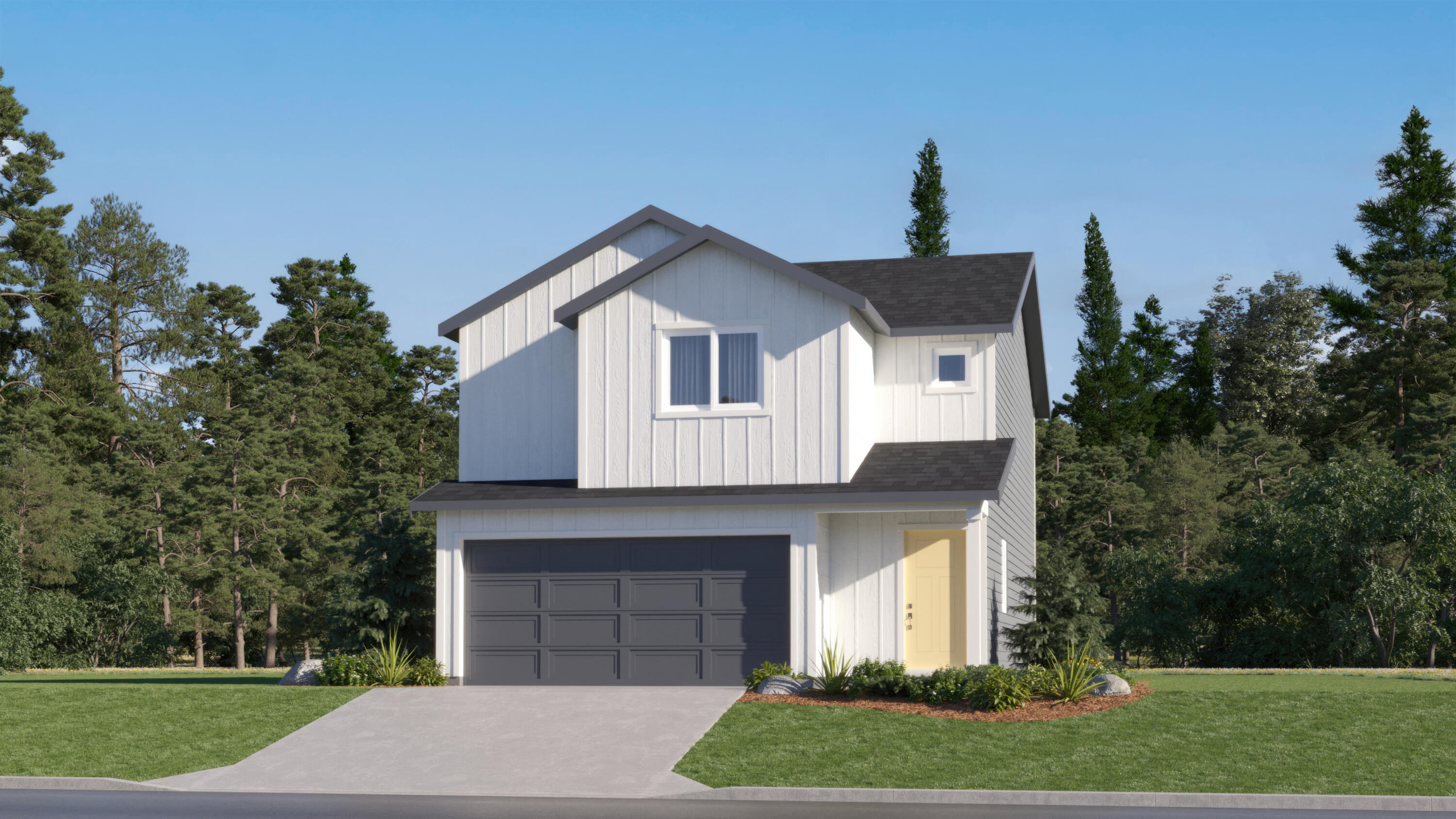 Discover the ''Irving'' floorplan at Reserve in the Pines, where modern living meets comfort. The first floor features an open-concept great room, kitchen, and dining area with access to an outdoor patio—perfect for relaxation and entertainment. Upstairs, find three bedrooms, including a private owner's suite with an en-suite bathroom and walk-in closet. The kitchen boasts quartz countertops, shaker-style cabinets, and stainless steel appliances. Enjoy the beauty of a xeriscape front yard with a drip irrigation system. Photos are of the model Irving floorplan in a different community, some finishes may be different. Homesite #90