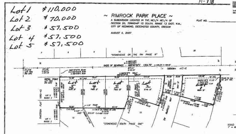 Ready to go building lots between Stonehedge on the Rim and Stonehedge South. Next to Obsidian steps to Dry Canyon recreation. Close to schools. No HOA. Lots 1, 2, 3, 4, and 5 available for purchase. Seller is licensed principal broker in Oregon.