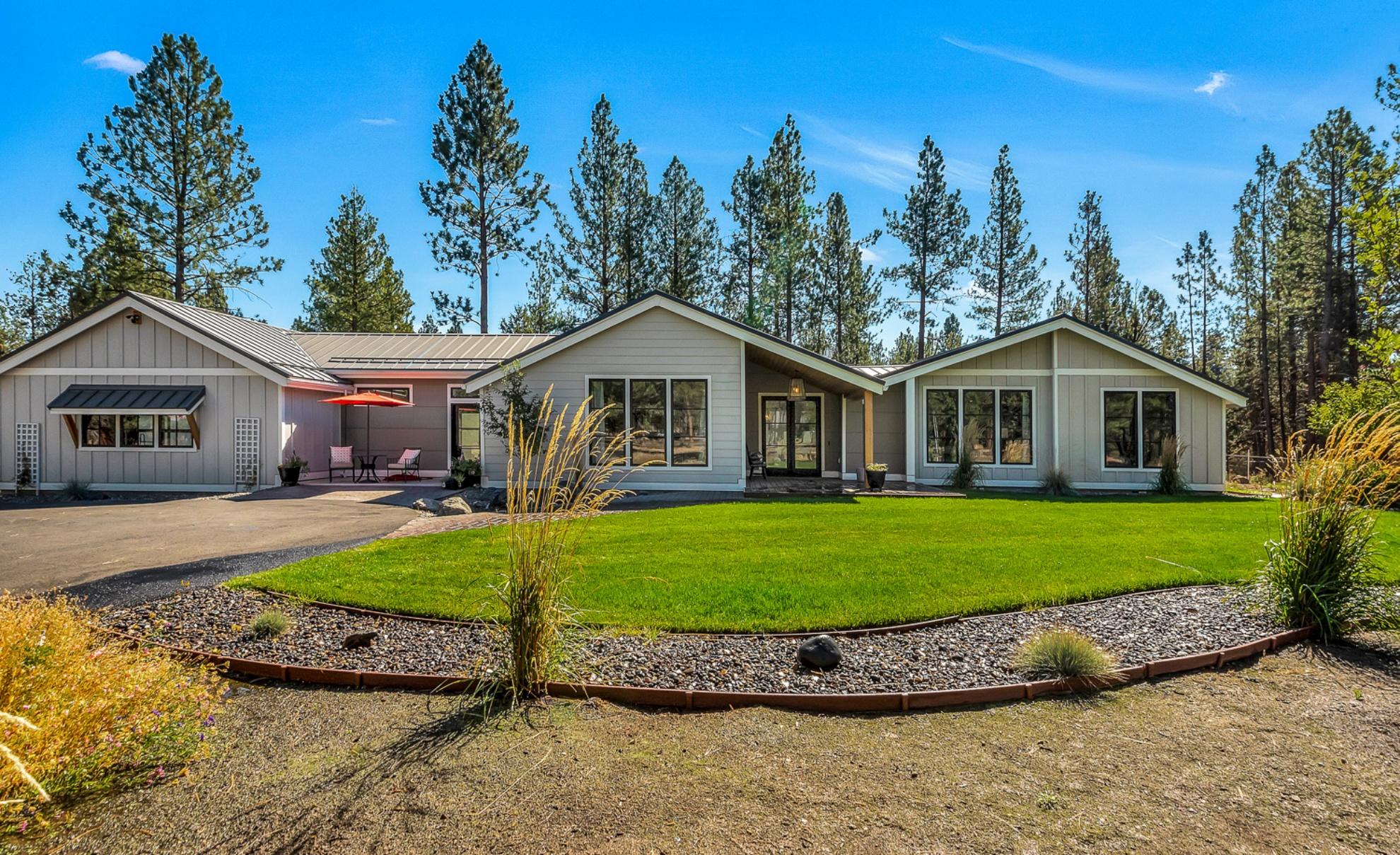 Gorgeous Modern Farmhouse remodeled from the ground up in 2018. Situated on 2.3 acres near Shevlin Park in Saddleback. Huge flat lot offers a large back deck with a beautiful fenced yard, garden, mature trees, privacy, RV parking, RV garage and one of the best newly poured driveways in Central Oregon. This thoughtful remodel includes all designer selected finishes including bamboo hardwoods, stainless appliances and solid surface counters, custom lighting, custom cabinets and 3 sided fireplace. This hard to find single level home with 2 home offices, a large family room also has 3 bedrooms including two master suites with stunning luxury baths including a steam shower, double headed rain shower, generous soaker tub, double vanities, and oversized walk in closets.