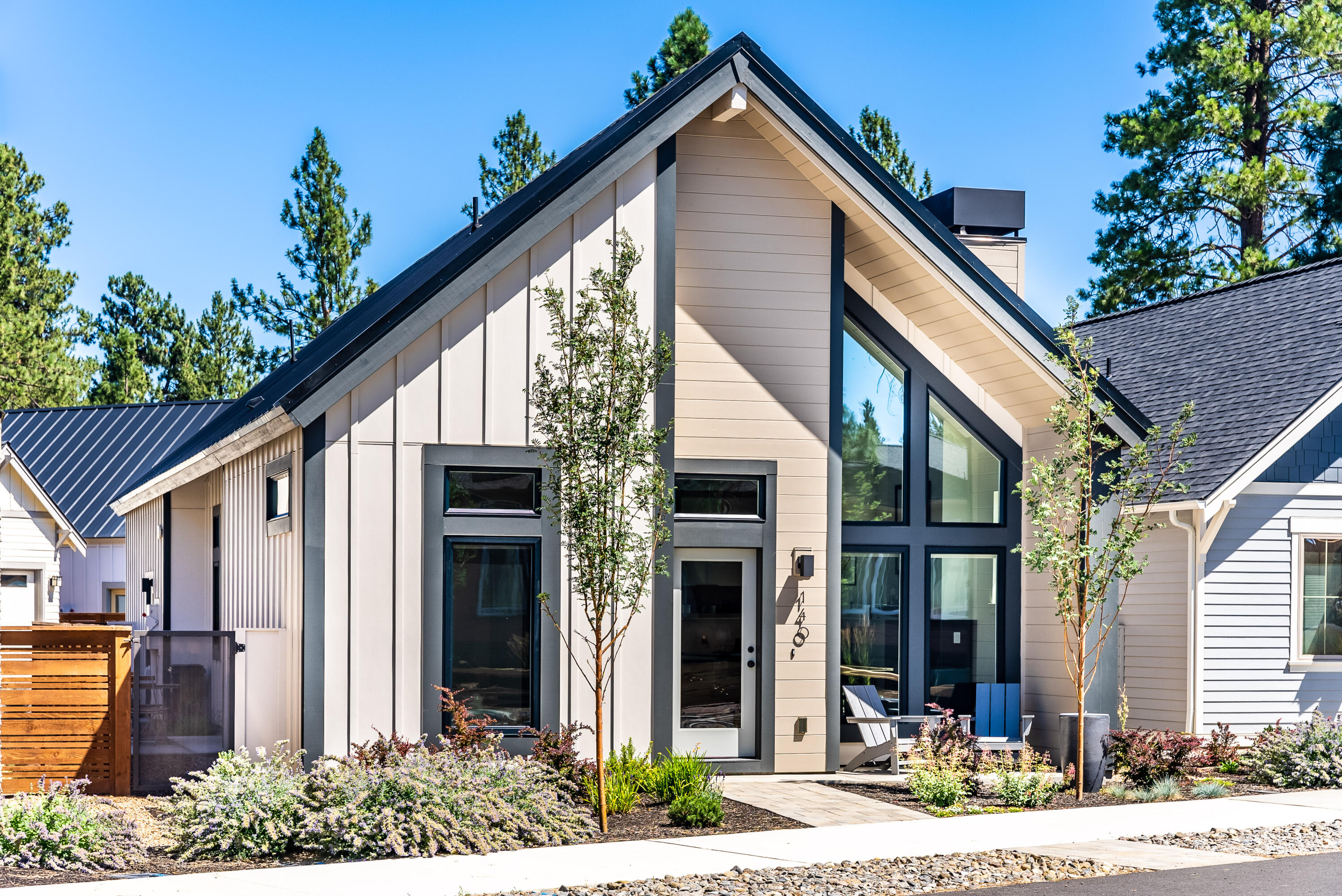 Turn-key single level modern cottage in one of Sisters' most desirable neighborhoods, Clearpine! This beautifully designed home features 2 bedrooms and 2 bathrooms over 1133sf that lives large with soaring ceilings and south facing windows bringing in abundant natural light. Rift sawn oak cabinets, slab quartz countertops, custom tile primary shower, tankless water heater, Earth Advantage Platinum certification, white oak hardwood flooring throughout main living area and bedrooms, hand textured walls, and spacious two-car alley loaded garage, make up just a few of the many high-end custom finishes and features this home has to offer. ClearPine offers a central private park complete with nature paths, bocce ball court, deeded access to hundreds of acres of National Forest trails, and more. Enjoy sustainable and luxurious living in Central Oregon in this hard to find, can't miss home.