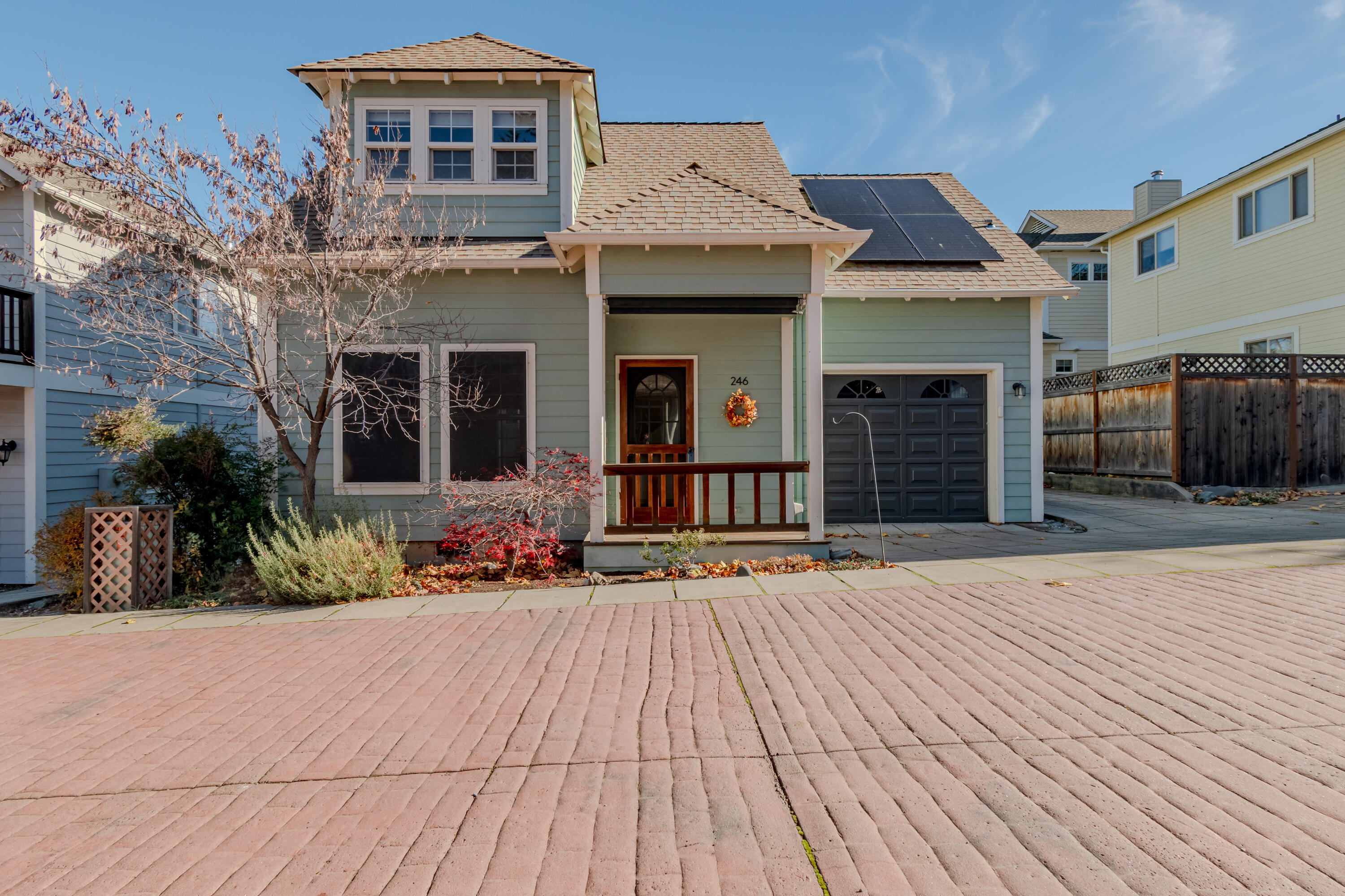 Charming cottage community located in a very walkable neighborhood, next to Railroad Park and near bike path, coffee houses, library, and downtown.

Built in 1999 and all the big renewal projects for this house are done! New 50 year cool-rated roof, solar panels, and new high efficiency heat pump HVAC system with air filter built in all installed in 2023. Gutters were also cleaned, aligned, and brought up to snuff with a Leaf Filter screening system. The solar system can pay for approximately half of your annual electricity costs.
This home has two stories. The main level includes great-room with hardwood floors, a cottage kitchen with greenhouse window, half bathroom, and the single-car garage. Upstairs has full bath, two nice sized bedrooms - one with a dormer feature overlooking our ''Alley'', and a generous nook which could be your office, studio, or even converted into a third sleeping area. Windows and a skylight let the place glow!