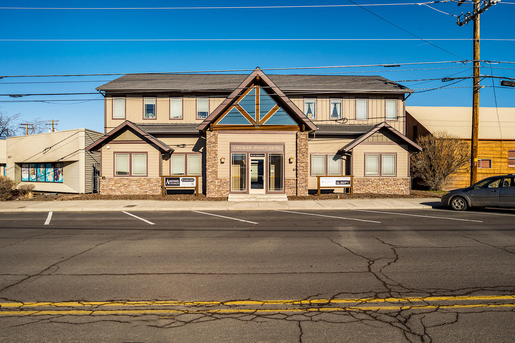 Chukar Point is a multi-tenant office building located in downtown Prineville. The building is fully leased to 8 tenants through the end of 2025. Quality construction and well maintained. This property features an elevator, sprinklers throughout, 12 onsite parking spaces, and ample street parking in front of the building. There is a 7% cap rate.