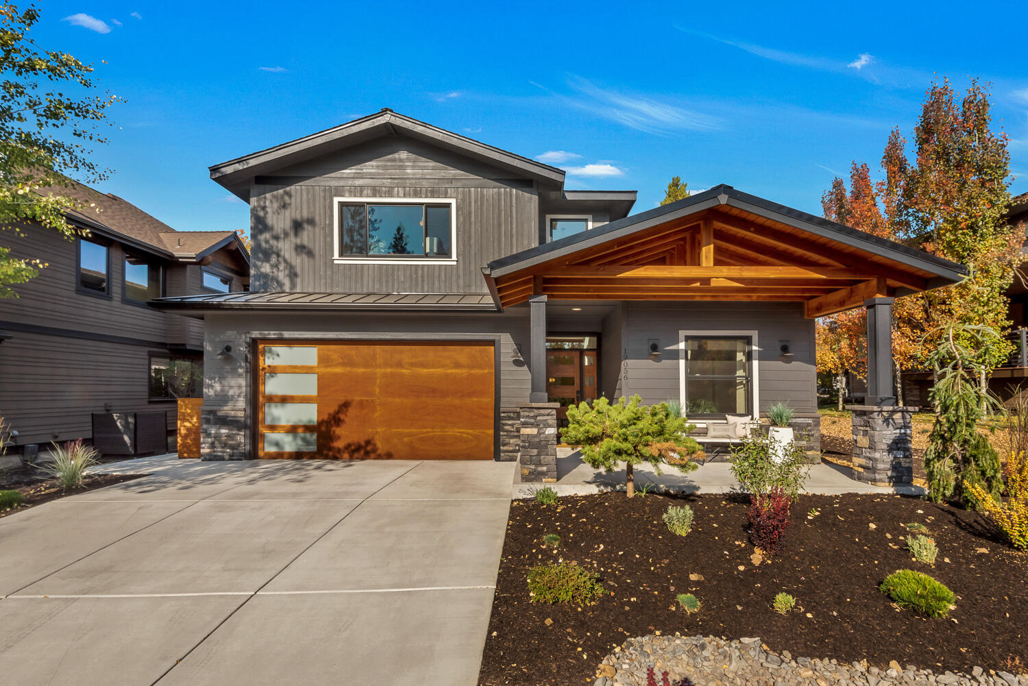 Brand new custom home with numerous upgrades and modern interior styling. Located in the desirable Three Pines neighborhood in NW Bend adjacent to Shevlin Park. Interior features: Open floor plan; gourmet entertainment kitchen; Den/office with closet (or fifth bedroom) on the main level; Large primary suite with free-standing soaking tub, walk-in shower and walk-in closet; Oversized fourth bedroom/bonus room; Solid quartz countertops throughout; Solid wood doors; Tankless water heater, High efficiency gas furnace & Central AC. Exterior features: Covered front and rear patios; Low maintenance landscape; Three-car tandem garage. An easy walk to Three Pines Park and adjacent access to the recreation path leading to miles of soft surface trails in Shevlin Park and the National Forest beyond.