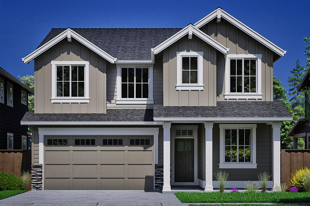 Welcome to the Morgan floor plan on Lot 106, a spacious 2,837 sq. ft. home designed for modern living with an open and airy feel. This home is packed with premium upgrades, including 8' main level doors, LED under-cabinet lighting, a KitchenAid 5-piece appliance set, wood shelving throughout, extra interior & exterior 110V outlets, and a pull-out garbage bin in the kitchen island. Additional highlights include quartz counters, wood composition flooring, vaulted great room, home office, soft-close cabinets, A/C, tankless water heater, fencing, and bonus garage storage. Located in SE Bend's Easton community, enjoy future retail, swimming pools, parks, and walkable streets perfect for Bend's sunny climate. Photos of a like model—floor plans & finishes may vary.