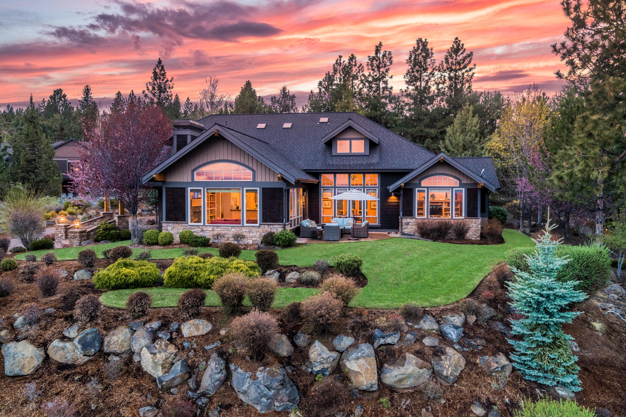 Introducing a rare gem on Awbrey Butte. 3381 NW Panorama was designed specifically for privacy, natural light and entertaining. A perfect combination. A sense of peacefulness and seclusion welcomes you. The large patios are strategically positioned for morning and afternoon sun with expansive views. The high level of wood finishes throughout the home creates a balance with nature and a reminder of the wonderful walking trails and close proximity to the forest that the location offers. Main level offers a dedicated office, master suite, great room and dining areas. The generous 3 car garage has been upgraded with coated flooring and cabinetry. There is spacious dry storage throughout the attic spaces and a large landing upstairs offering more flex room. 3381 NW Panorama offers room and privacy for all.