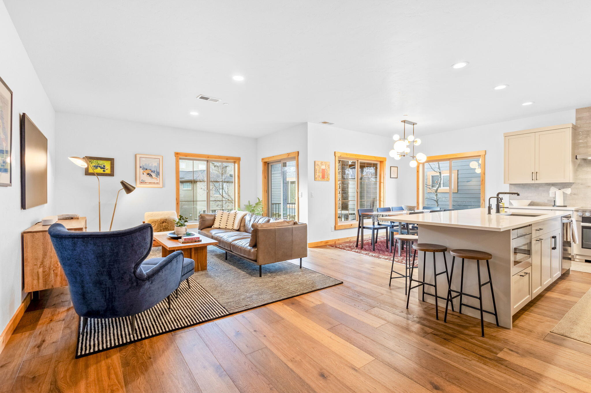 Introducing 612 SW Otter Way, a thoughtfully remodeled residence in Bend's historic Old Mill district. This 3-bedroom, 3-bath home spans 2,290 square feet, offering both
style and convenience. Nestled steps away from the Deschutes River, shopping, restaurants, and entertainment, this property ensures a well-connected lifestyle.
Step into a home adorned with European white oak Luxury flooring, Pure Surface Quartz surfaces in the kitchen and master bath. The well-equipped kitchen features Miele
appliances, including an induction stovetop/oven and Dacor refrigerator. Modern comforts with heated floors in the upper guest bath and primary bath, along with heated
towel racks.The convenience of an elevator, connecting all three floors for easy accessibility for all. The upper primary patio provides a serene retreat with views of the
river and mountains.Discover the perfect blend of style and functionality a home that not only reflects the Old Mill charm and caters to modern living needs