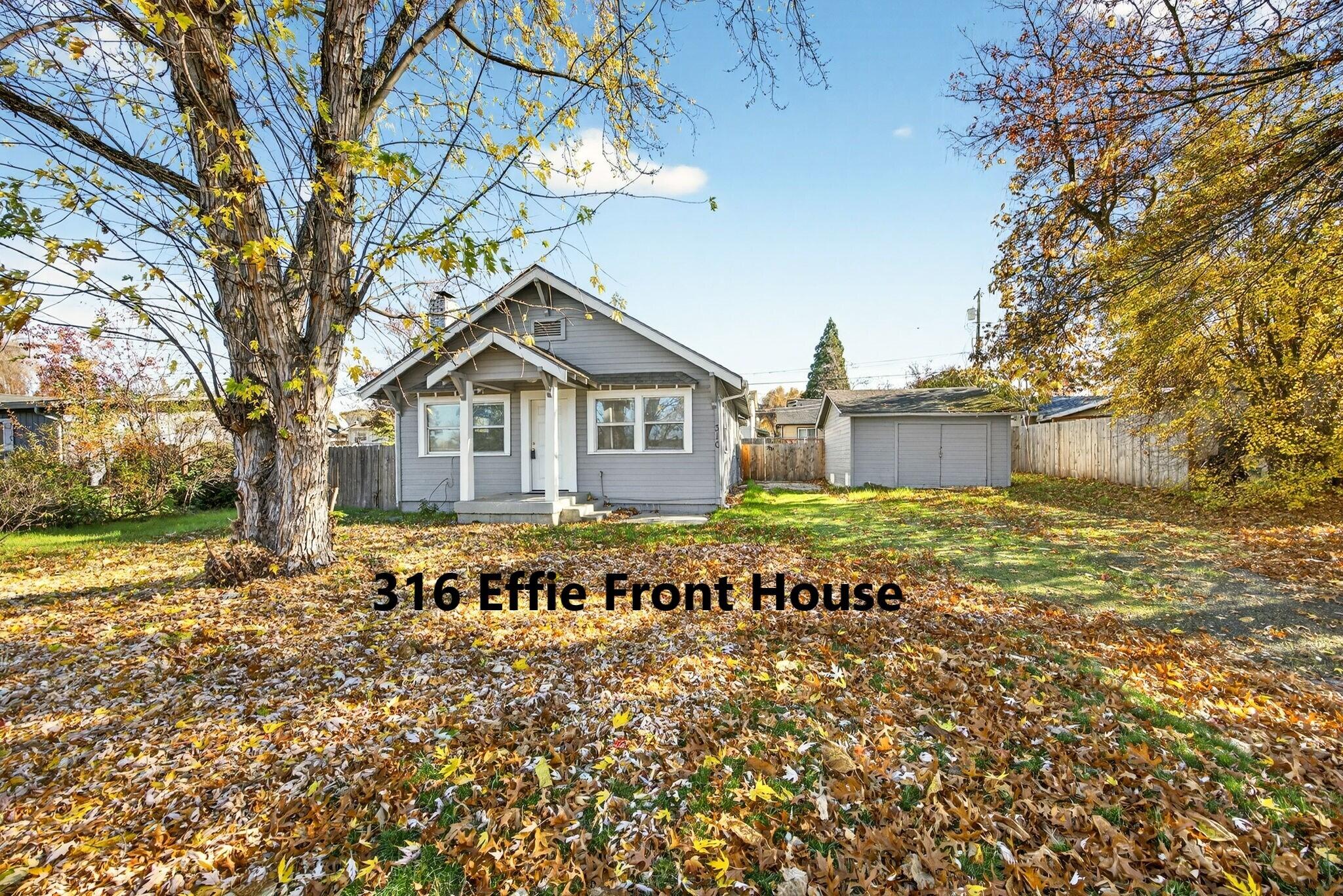 2 Homes on 1 lot!  Live in the front house and collect the income from rent on the back house. Large lot offers tons of parking and alley access with a fenced yard and 1 car garage and storage shed.  Front house is 2 bedrooms, 1 bathroom with covered front patio, open beams in the living room with brick wood burning fireplace. Cultured marble surround the tub/shower with tile floors.  Dining room w/built in hutch open to kitchen with laminate counters w/refrigerator. Nice laundry/mud room with washer and dryer. Newer sewer lines and comp roof is approx. 10 years old.  Back house is 1 bedroom, 1 bathroom with living room and small kitchen w/gas range, mini split system and washer/dryer hook ups. 2 electric meters, 1 water meter