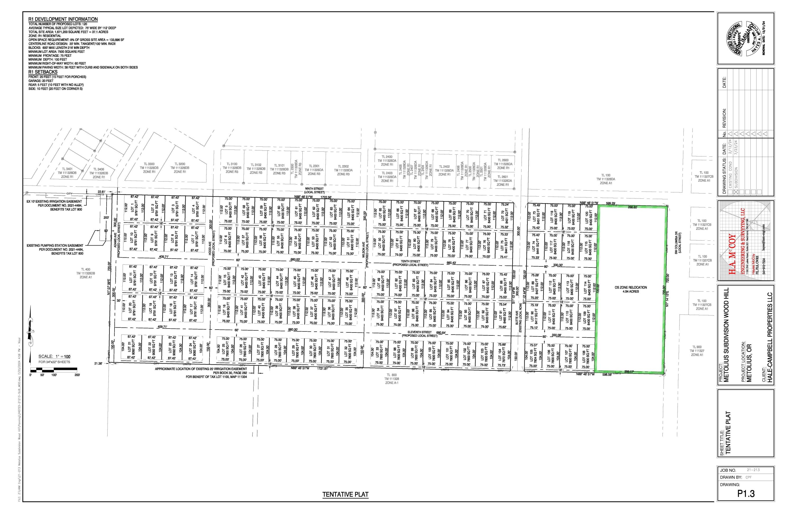 Prime development opportunity in the growing community of Metolius, Oregon. This 37.95-acre parcel is zoned R-1, with Preliminary Plat Approval in place for 120 single-family detached homes. This land is located within city limits, with flat topography and utilities available at site, making it ideal for development. Phase one engineering is underway with 25 lots. Whether you're a builder, developer, or investor looking for a shovel-ready subdivision project, this opportunity checks all the boxes. Listing Agent related to Seller.