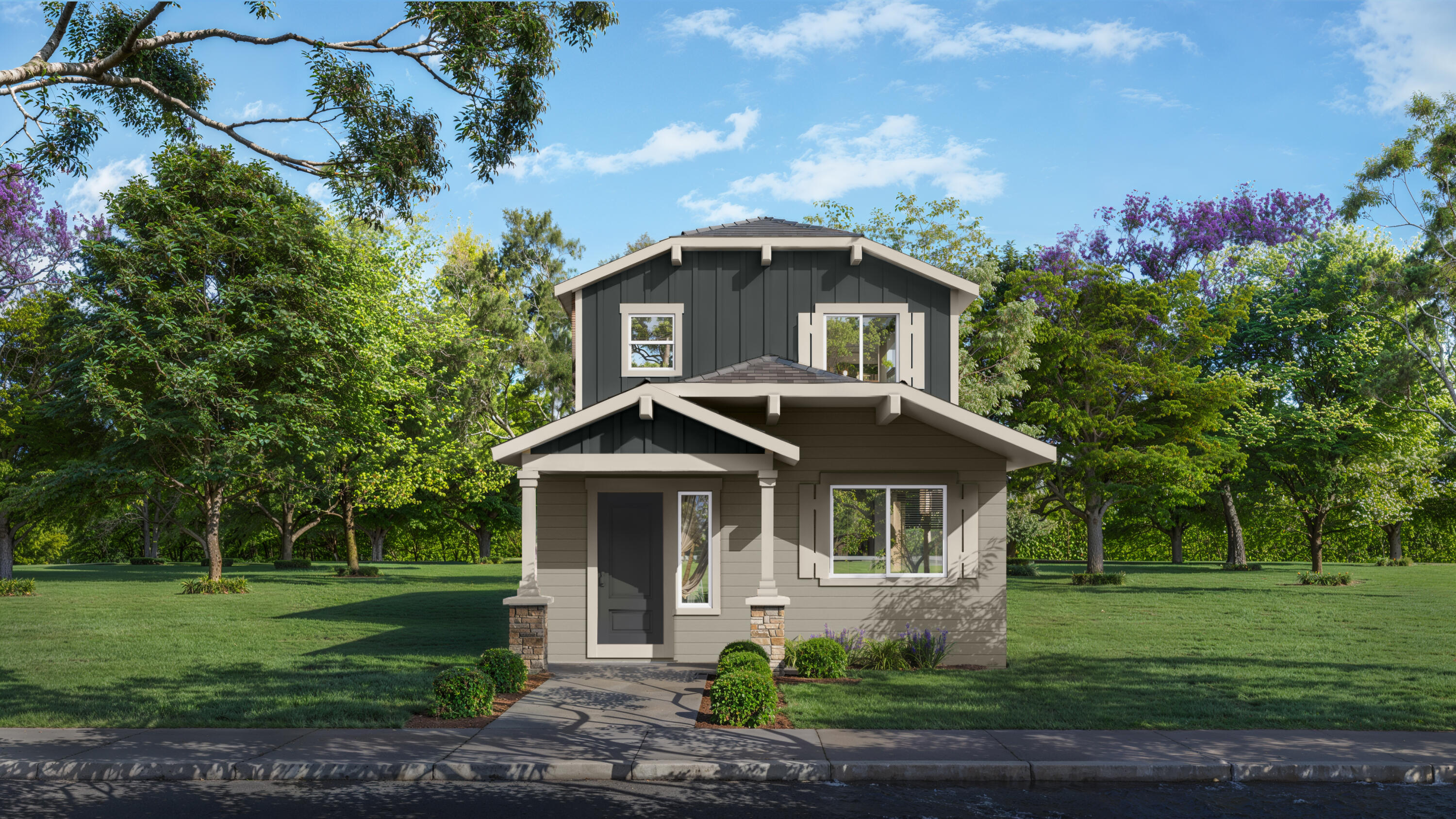 Welcome to the Manzanita—a thoughtfully designed 3-bedroom, 2.5-bath home in Feather Ridge. This duet-style home lives like a detached home, with the only shared wall located between the external storage areas, offering the feel of single-family living. Inside, you'll find an open-concept great room, quartz countertops throughout, stainless steel appliances, luxury wood laminate flooring, and a spacious primary suite with a walk-in closet and private bath. Enjoy everything Redmond has to offer, including nearby parks, future recreational amenities like the upcoming Redmond Recreation Center, and scenic mountain views throughout the area. With a covered front porch, ductless heating and cooling, and a 2-car garage, the Manzanita brings together comfort, style, and functionality.