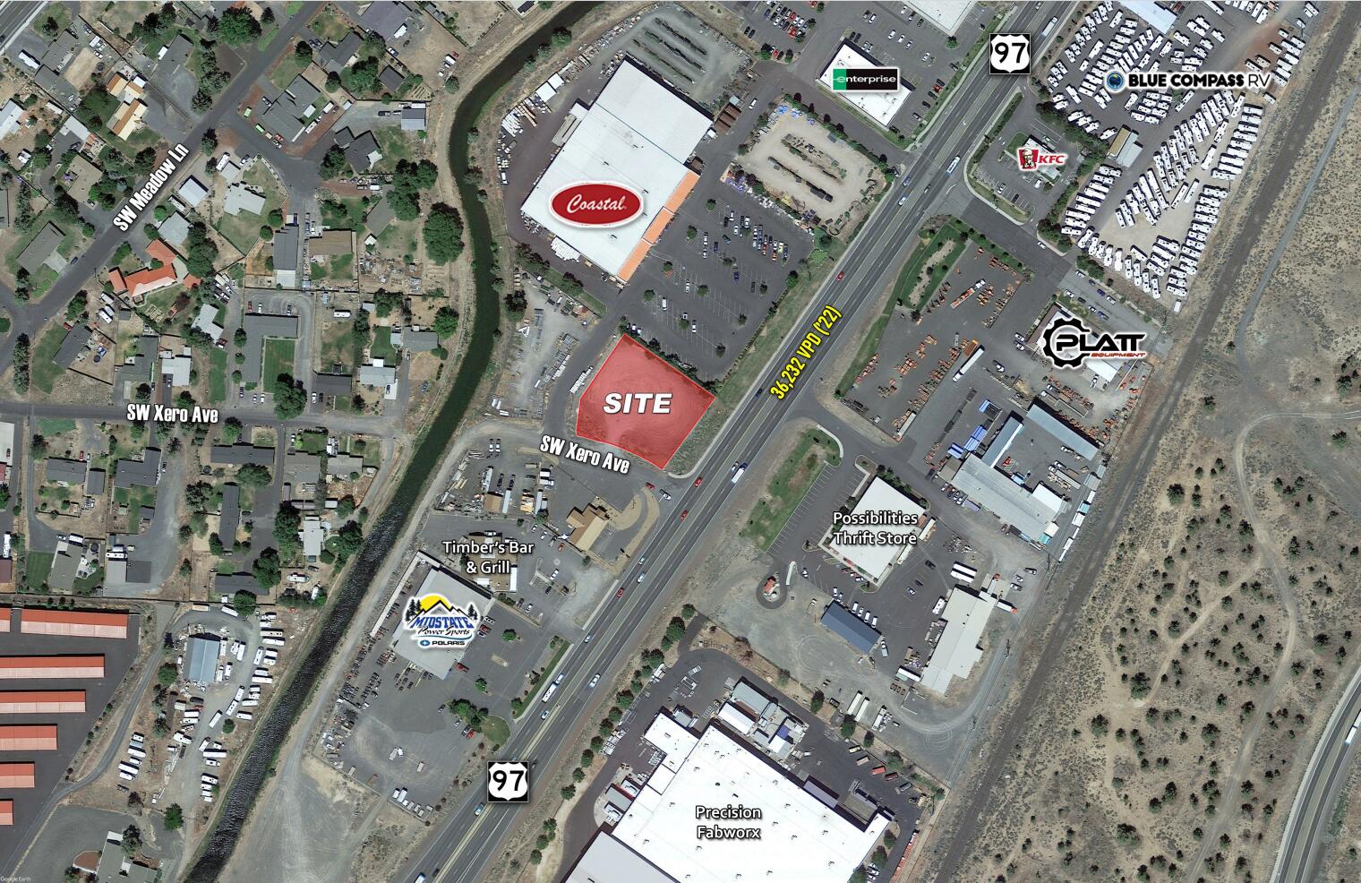 Excellent retail development opportunity on the south end of Redmond. Prime location with Highway 97 exposure and over 36,000 vehicles per day. Adjacent to Coastal with access off of SW Xero Avenue. .75 Acres zoned C-1.