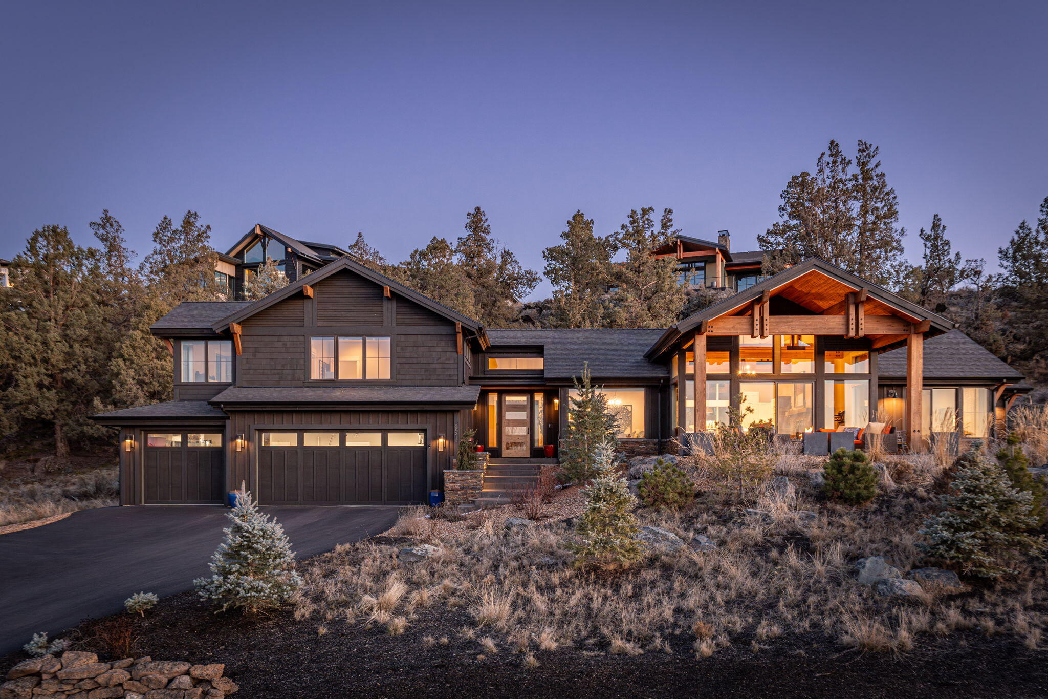 An inspiring and tranquil setting located in Bend's coveted Deschutes River Ranch. Sited on a private .57/AC lot with unobstructed Cascade Mountain and pastoral views, this timeless Northwest Contemporary offers an exceptional design throughout and seamlessly blends quality craftsmanship w/the rugged charm of Bend's historic working ranch. Exquisite Great Rm w/soaring ceilings and windows framing the Cascades, boasts natural design elements: dramatic timber beams, stone fp and warm wood accents. Light-filled Chef's Kitchen w/solid surface countertops, expansive isl, SS appl and walk-in pantry. Main level Primary Suite features access to private patio overlooking the Cascades and spa-like bath w/separate vanities, soaking tub and tiled shower. 2nd level: 2 BR + full BA. Entertain from multiple outdoor spaces including a PHENOMENAL front patio w/built-in firepit and breathtaking views. Private river access, trails, fly fishing, swimming hole, and access to 32,000 acres of public land.