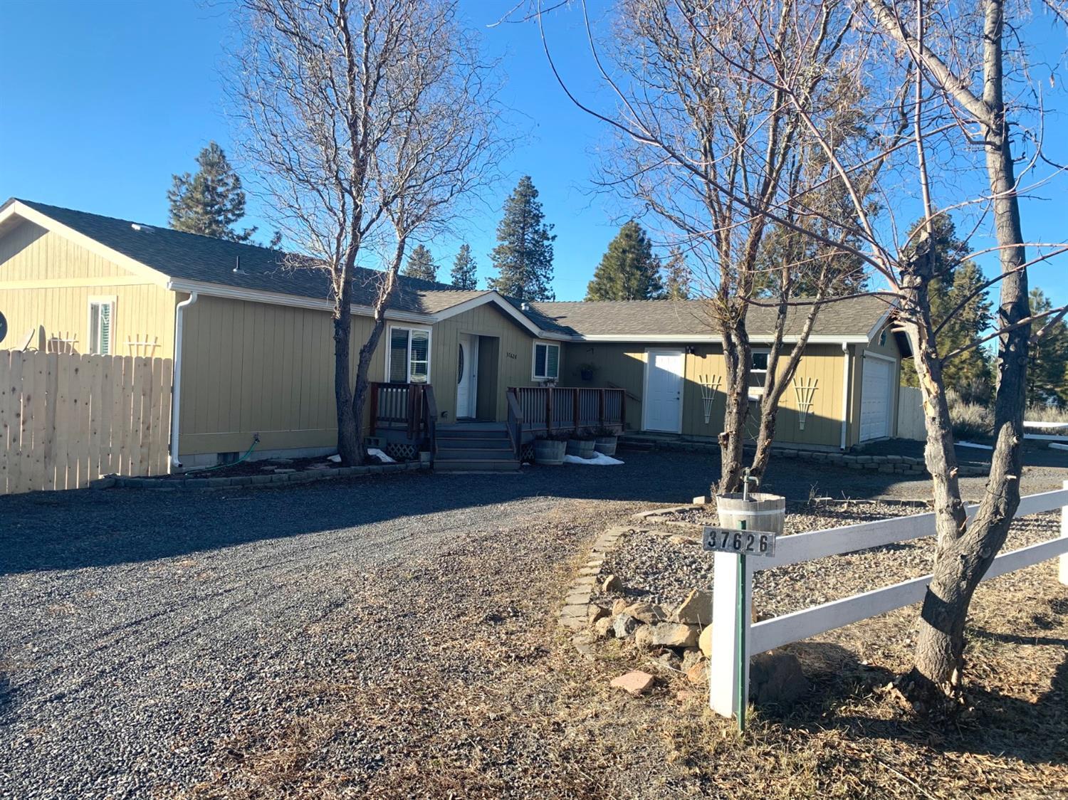 This is a must see home. 3 bedrooms 2 baths with a nice cozy open floor plan. Skylights, nice kitchen and large master bedroom and bath. Also includes a detached garage/shop that even has a bathroom in it. Newer fencing in backyard with an amazing deck to enjoy those summer nights. Located on .45 of an acre.