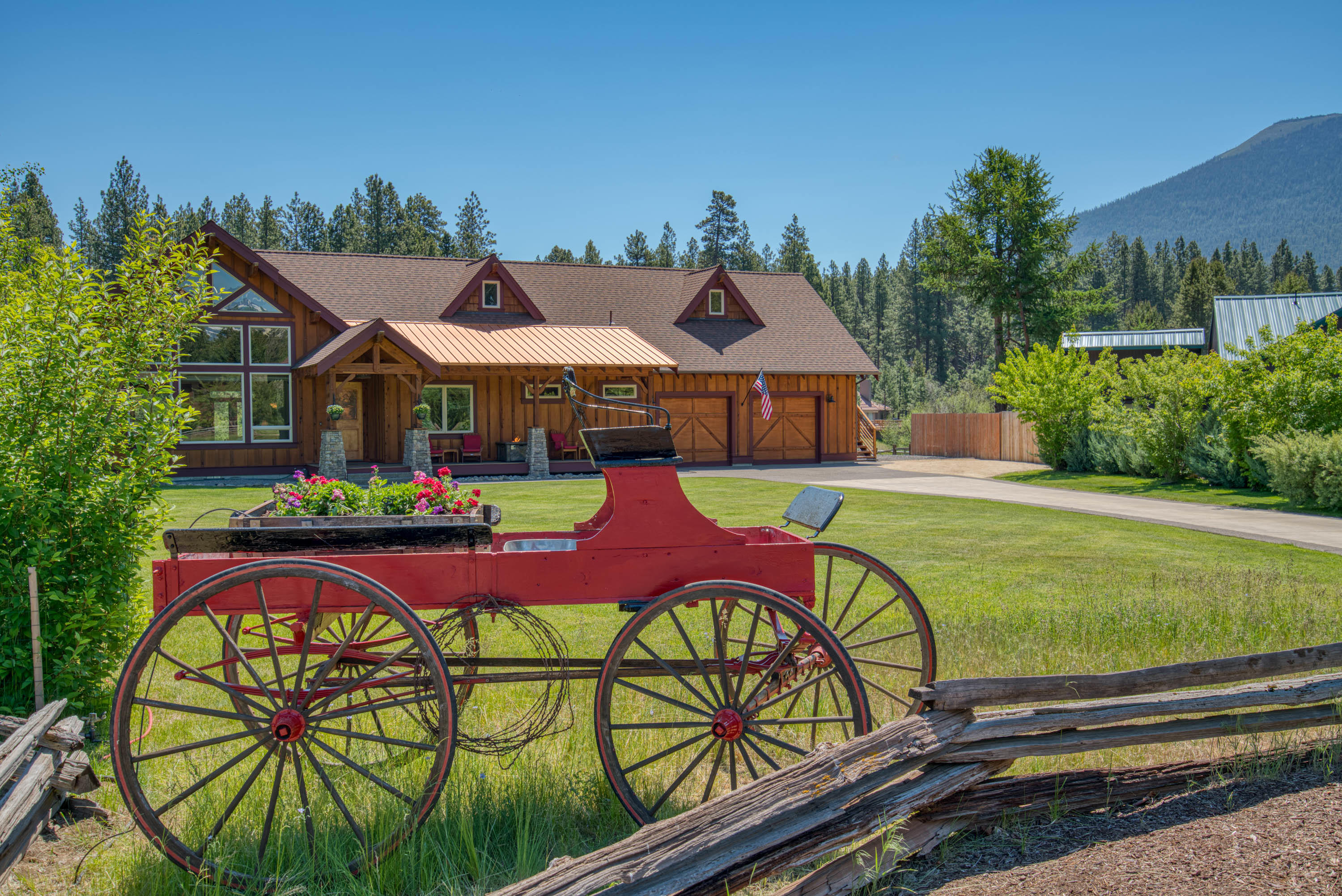 Creek, Meadow and Mountain Views! Custom NW Lodge Style home in beautiful Camp Sherman overlooking a protected natural meadow with views of Lake Creek and Mountains. The great room floorplan offers high vaulted open beam ceilings, a massive stone fireplace, hardwood and slate floors with lots of natural light. The kitchen features slab granite counters, an island eating bar and stainless appliances. The main level primary bedroom has a large walk-in closet, claw foot soaking tub, tile stall shower and an exterior hot tub. Upstairs a large loft den/office overlooks the living area with an exterior deck to the meadow. There is a comfortable TV/media room and a large bonus room over the garage with many options for customizing the space. Enjoy immediate access to neighborhood trails and National Forest offering hiking, mountain biking, XC skiing and so much more. Close to the Metolius River, Black Butte Ranch Golf and Hoodoo ski area, with a short drive into the old west town of Sisters