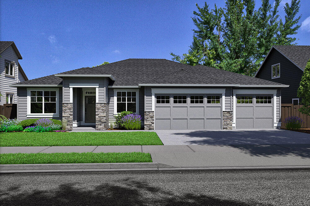 Move in quicky into the coveted Bentley 3 car garage single level floorplan on homesite #338! This rare homesite backs to and sided to a trail system is well designed with a spacious great room and kitchen for entertaining all of your family/guests. The primary suite is thoughtfully placed separate from the other bedrooms and the primary bath includes a freestanding soaking tub with an expansive walk in closet. The kitchen and all bathrooms offer solid Quartz counters and luxury vinyl plank flooring in formal areas.  As in all Pahlisch Homes, well-crafted finishes are used throughout.  Let the HOA care for your front yard and enjoy summers in your community swimming pool! Photos are of similar home, specifications vary. Front yard landscaping, and AC included. Homeowners and residents here will have access to a full spectrum of private recreational amenities including swimming pools, parks, green spaces, and paved paths!  Sales Center is open daily from 11-5 pm