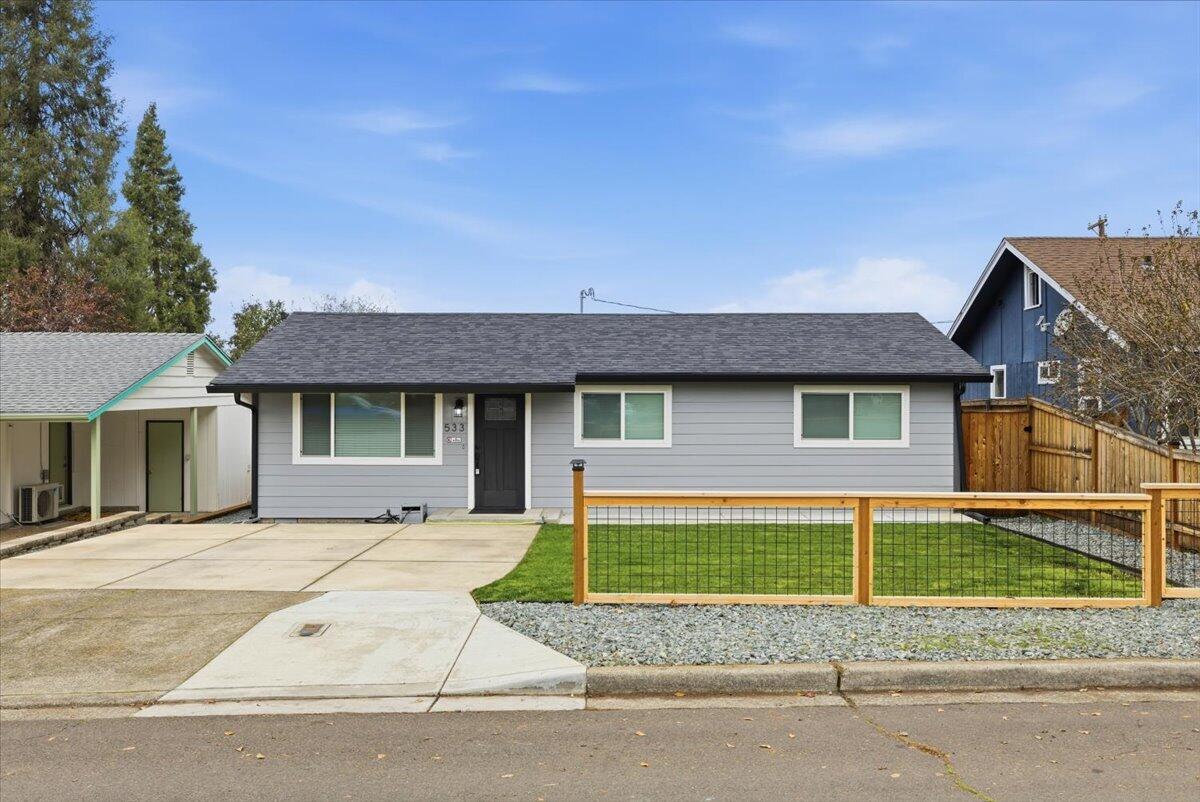 Adorable Turn-Key Home in the Heart of Medford! Just a short walk from both the elementary and middle school, this beautifully updated home blends charm and practicality. Enjoy upgraded cabinetry, granite countertops, vinyl plank flooring, and newer vinyl windows throughout. The dining room wet bar adds a touch of character, and whole-house heating and air keep you comfortable year-round. Outside, relax in the landscaped backyard with a well-kept storage shed, paved driveway, and alley access—rare features for this neighborhood. This home offers convenience, comfort, and charm in one of Medford's most accessible neighborhoods.