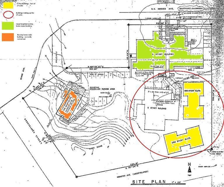 Great income potential! Multi-building property with 5 separate buildings on 3.13 acres of land. 1st building is currently leased, bringing in $2000 a month of rental income. 2nd, 3rd & 4th building are set up for a 27 unit apartment like housing. Units are still in need of completion; approximately $5000 per apartment should complete the project. Once completed these 27 units can be rented out individually. The 5th and largest building approximately 20,000+ sq ft used as large nursing home.