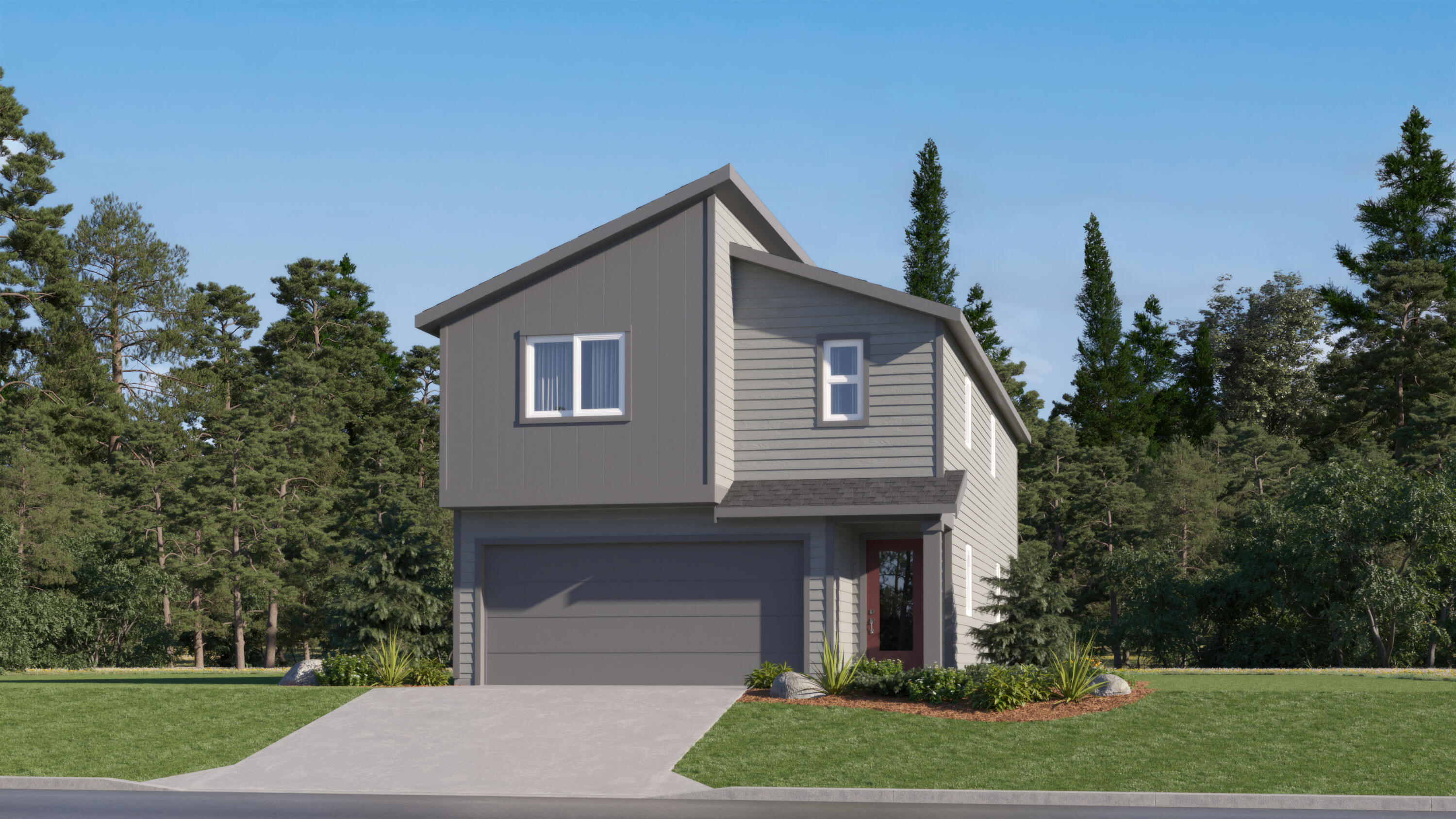 This new construction home is located at Reserve in the Pines and is the largest floorplan. The Auburn plan offers an open-concept main floor where the kitchen, dining nook, and great room flow seamlessly to the patio. Upstairs, you'll find four rooms, including a private primary suite tucked into the back corner with an en-suite bath, double vanity and walk-in closet. Two bedrooms share a jack-and-jill style bath, and the third bedroom has an en-suite bath. Interior highlights include quartz counters, shaker-style cabinets, and LVP flooring in the kitchen and baths. This home includes central AC, refrigerator, washer and dryer, blinds, and a xeriscaped front yard with drip irrigation system, all at no extra cost! Homesite #96. Est. completion April 2026. Rendering is artist conception only. Photos are of a similar home, features and finishes will vary. Closing costs incentive available when financing with preferred lender.