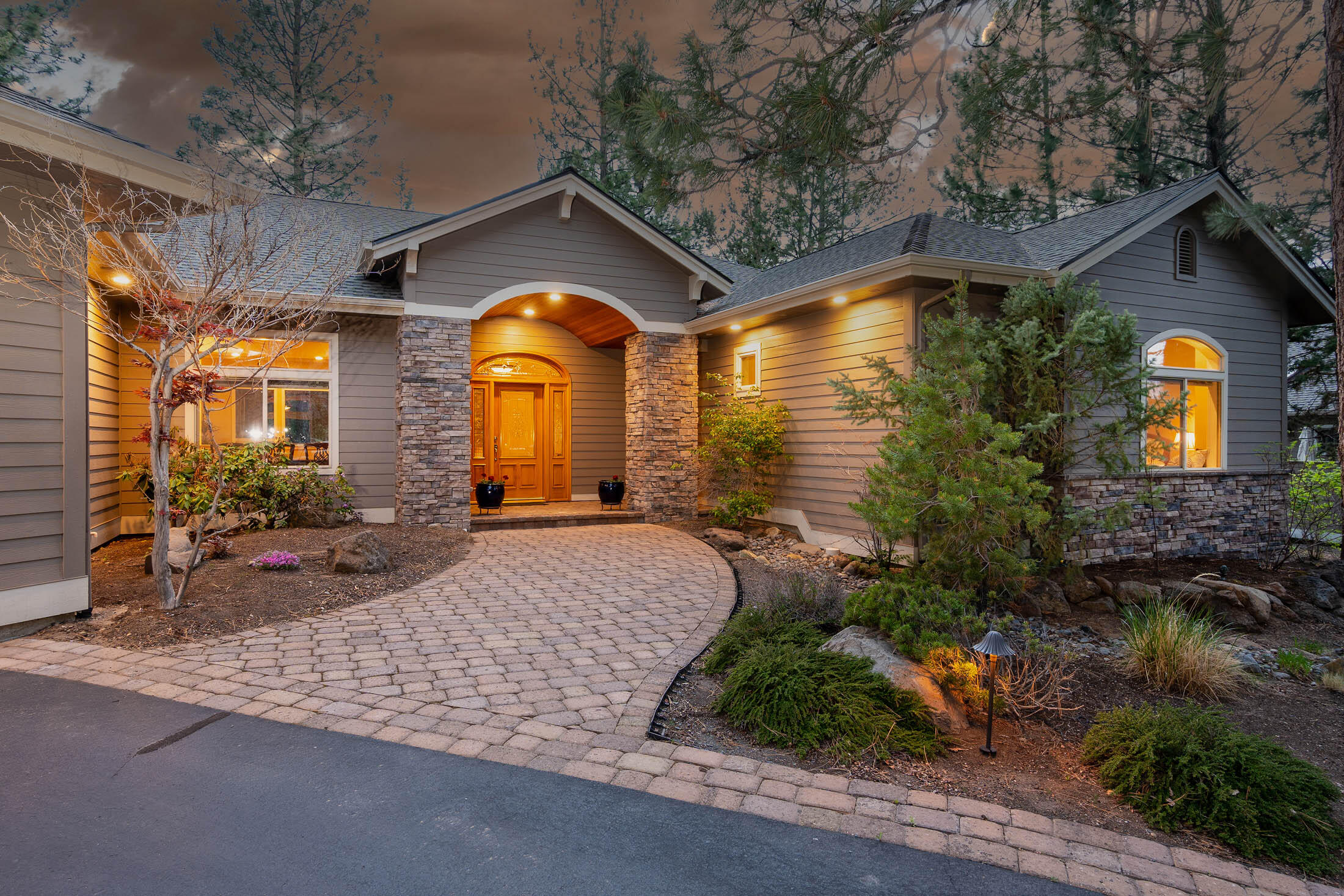 Single story spectacular home on the 7th tee box of Awbrey Glen. Great rm has built-in cabinets, gas stone fireplace & a wall of windows allowing wonderful natural light overlooking the massive deck & golf course. Gourmet kitchen includes center island, new quartz counters, 6 burner freestanding stove, pantry & large breakfast nook w/ views of your backyard. Formal dining room is open to the kitchen & great rm. Primary bedroom is just a hidden sanctuary with room enough for sitting area, ceiling fan, 2 separate walk-in closets, dual vanities, sunken tub, separate shower & door leading to outside deck. Spacious guest suite faces front of house with walk-in closet & window seat. 3rd guest bedroom has been converted to an office with built-in desk which can be easily converted back. Enjoy outdoor entertaining on your fenced deck for morning coffee or a BBQ. Individual laundry/mud rm with sink. 3 car garage has built-in cabinets.  And much more!