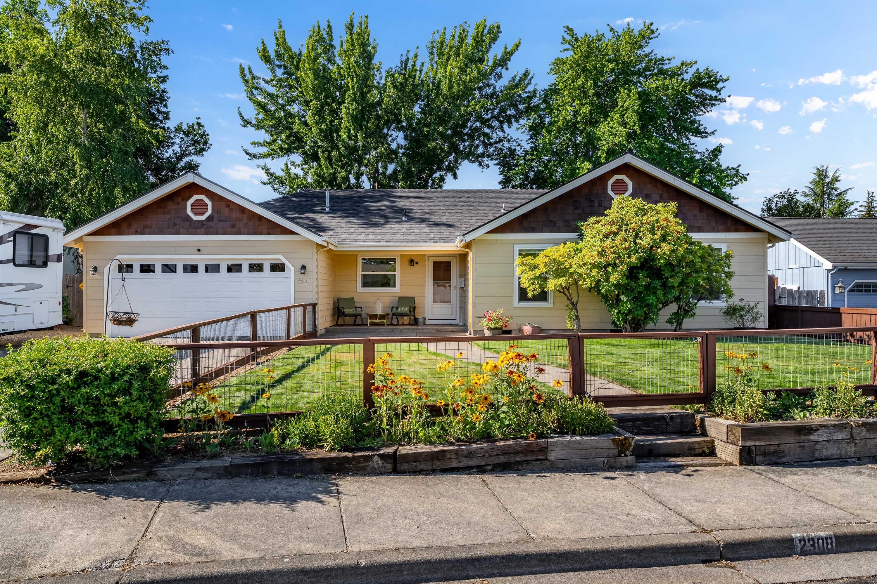 Beautifully updated East Side home tucked away on a quiet cul-de-sac with no through traffic! Enjoy peace of mind with a newer roof (2022), some windows & doors replaced (2021),  refreshed bonus space & new bathroom (2017). Spacious layout features a light-filled living room with backyard views, oversized primary suite with private patio, 3 full baths, & large laundry/mudroom. Bonus room with separate entrance offers endless possibilities—ideal for a home business, guest quarters, possible ADU, or second suite. The fully fenced backyard is a private oasis with a covered patio, BBQ area, mature shade trees, blooming landscape, veggie garden beds, with room to relax or entertain. RV parking, fenced front yard, sprinklers &  drippers complete the package. Conveniently located near parks, hospitals, & Rogue Valley Country Club. Buyer to perform their own due diligence into all aspects of the property with the appropriate agencies, including condition, permits, zoning, and intended use.
