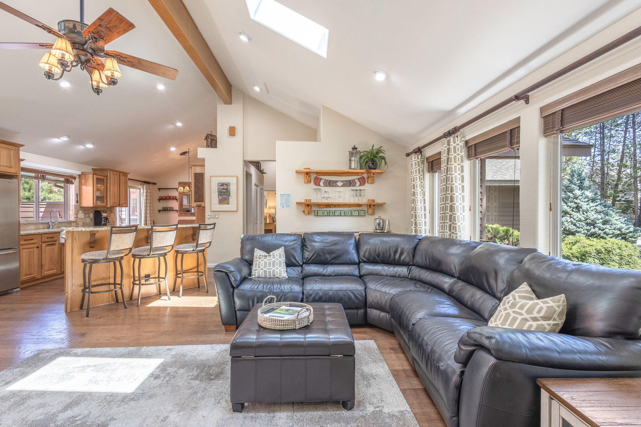 Open House Sun Aug 10th! Located in the heart of Sunriver, this updated single-level retreat offers an open layout with classic lodge charm. Vaulted ceilings with warm wood accents give the home that signature Sunriver feel, while the remodeled kitchen, baths, and flooring offer a fresh, move-in—or rent-out—readiness. Currently an active vacation rental, it comes fully furnished, making it an easy turnkey opportunity for investors or second-home seekers. Cozy up by the wood stove after a day on the trails, or soak under the stars in your private hot tub. The location is hard to beat—just a short stroll or bike ride via nearby paths to SHARC, The Village, Fort Rock Park, and all the best that Sunriver has to offer. Whether you're looking for adventure, relaxation, or a little of both, this home is your launchpad for it all.