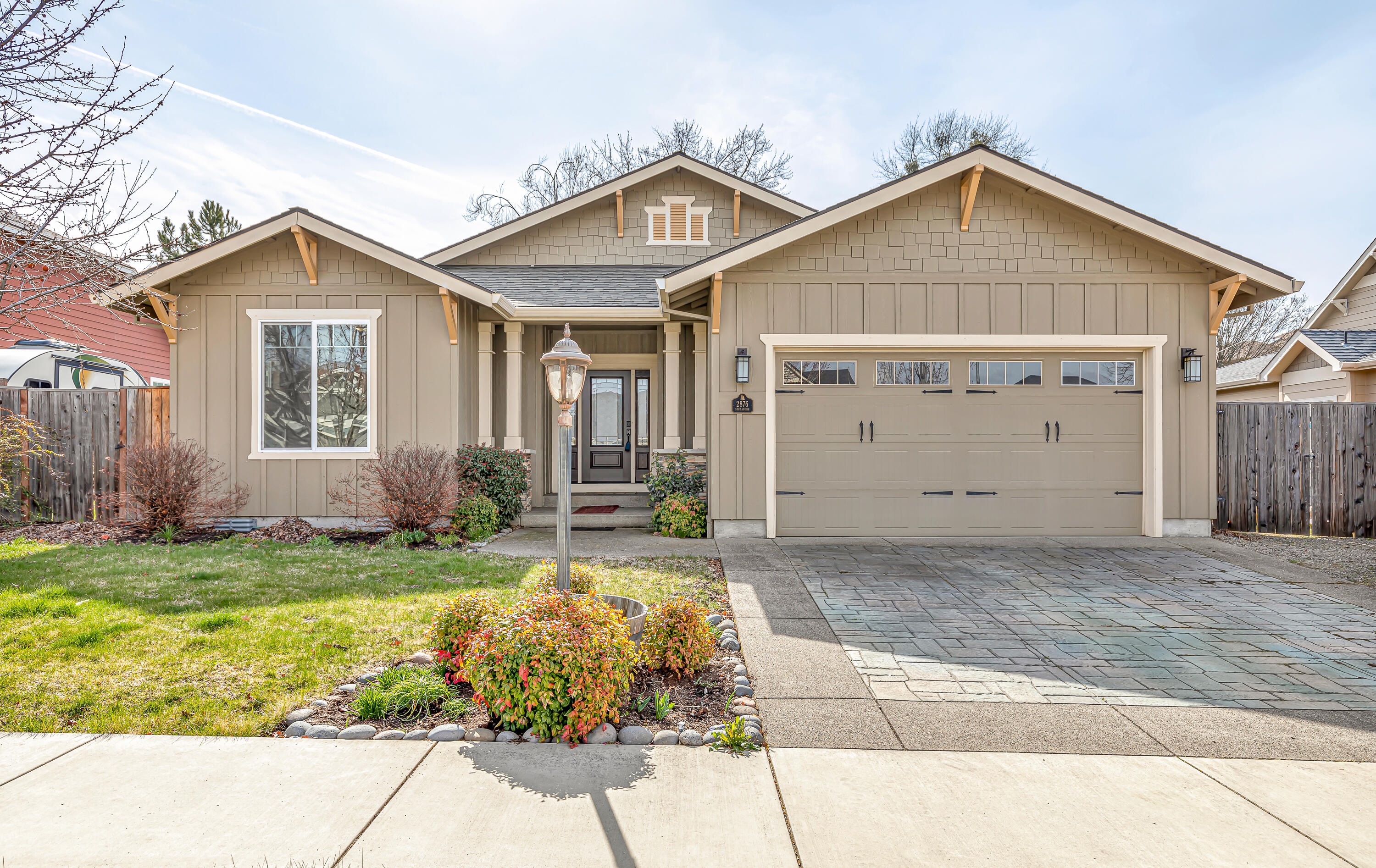 Take a look at the location on this 1,800 sq. ft. 2010 built home. Easy access to many areas and the home has a great floor plan with 3 bedrooms and 2 baths. The kitchen is large with a spacious peninsula, granite counters and stainless appliances. Home has 9 ft. ceilings with a coffer and decorative beams in the living room. The primary is vaulted and is quite capacious with a large walk-in, double vanity and granite counters as well. Out back, facing east, is a large, covered patio and a spa. There is a nice RV parking area that would accommodate a sizeable vehicle. This home has a few bumps and bruises but is a great value just waiting for your loving touch.