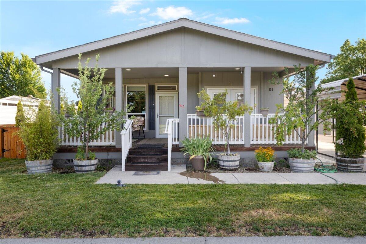 Exceptional 2015 Golden West manufactured home in desirable 55+ Weldon Park! This extremely well-cared-for 1,458 sq ft, 3BR/2BA gem sits on a premium corner lot with attractive green space frontage. Conveniently located with easy access to all of Medford's shopping, dining, healthcare, & recreational amenities, this home has many stand out features that include a detached garage PLUS new large carport for vehicle protection - one of only 3 homes with garages in the entire park! Inside you'll find tons of storage throughout. Established landscaping is dialed in with new drip system-a true oasis featuring new fencing, plantings that flower throughout the year, multiple fruit trees, & several raised garden beds perfect for the gardening enthusiast. A lovely covered front deck/patio & window awnings provide effortless outdoor comfort. Enjoy the benefits of low space rent in this well-established community. Upgrades & improvements throughout - contact listing agent for the complete list.