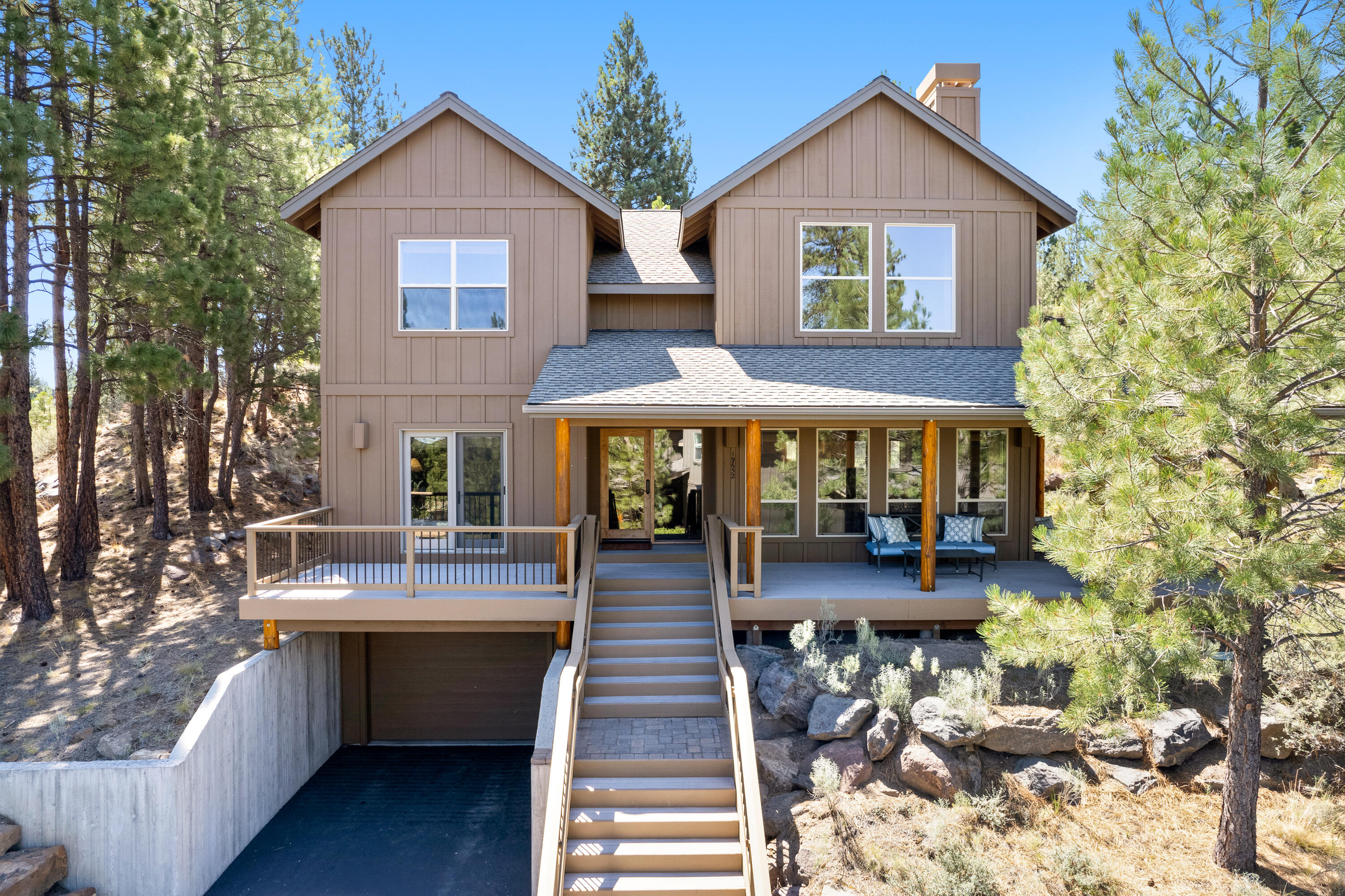 Whether looking for a primary residence, family getaway, 1031 exchange or a premier vacation rental (STR), RiverWild at Mt Bachelor Village is the perfect fit. Situated high on a bluff amongst ancient rock croppings, this beautiful home sits on a .20 acre lot. 3 bedrooms 2 ½ baths, plus an additional game room and media room.  This open floor plan boosts 19' cathedral ceilings in the great room with lots of windows and gas fireplace, gourmet kitchen with stainless steel appliances, granite tile and high -grade maple wood flooring.  Enjoy exceptional privacy on the wrap around deck in a peaceful, forest setting.   Amenities include community pool, hot tub, RiverWild Lodge, access to the Deschutes River trail and close proximity to Historic Downtown Bend, Old Mill District and located on the road to Mt Bachelor Ski & Snowboard Resort. Experience all the best that Bend has to offer!