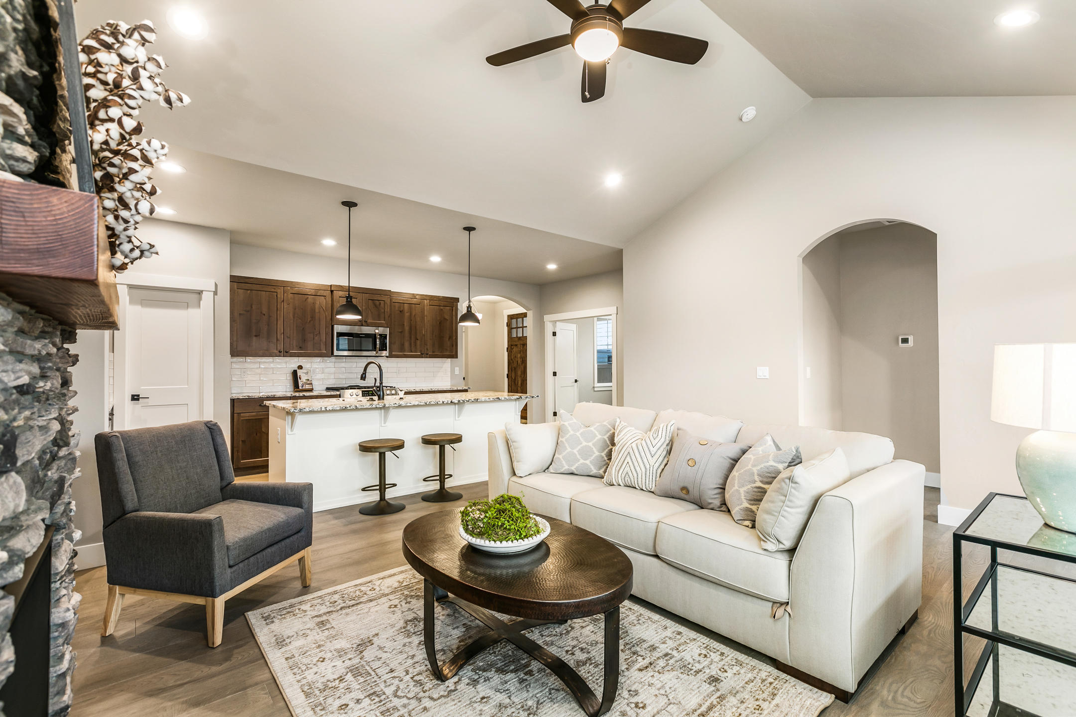 Welcome to Prairie Crossing, a neighborly well-designed community distinguishing itself from the ordinary. A community not only built with
quality, but efficiency. The Sedgewick is a single level 3 bed, 2 bath or 2 bed with den/office floorplan.
Master suite separation with floor to ceiling tile and heated floors. Like all homes in Prairie Crossing home includes landscaped front and back yard, fully fenced
with covered back patio. EA Certified, Central AC, tankless hot water tank with recirc pump, under-mount granite kitchen sink, hard wood floors, 9' - 10' ceilings,
8' front door. Fully finished garage and so many more details. Community Park, Pavilion and Dog Park. See the difference at Prairie Crossing! Directly N of
Ridgeview HS and W of Canal.
