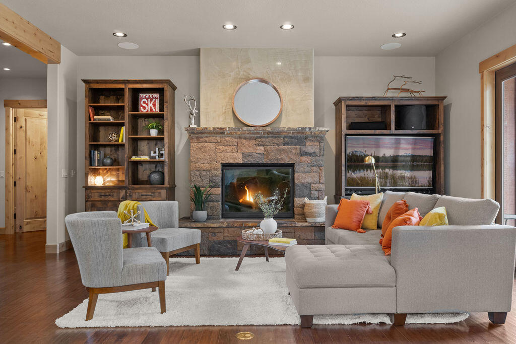 Welcome to your luxurious 3 bedroom home in the coveted PointsWest community. This property offers a harmonious blend of modern design and warm ambiance. The gourmet kitchen has luxury appliances, ample granite counter space and a large island. The open living room beckons you in with its bright, airy atmosphere - a great place to entertain or cozy up next to the glow of the gas fireplace. The main level features a spacious primary bedroom with a spa-like bathroom complete with a custom steam shower. Also on the main level, the dedicated office is the perfect space to tackle the day's work. Upstairs you'll find 2 large bedrooms including a 2nd primary suite. Each bedroom has its own bathroom, providing plenty of space for everyone. Outside, enjoy a private covered paver patio. A large 2 car garage and mudroom round out this beautiful home. With an ideal location near Mt. Bachelor and downtown Bend, this home is just minutes away from Bend's best dining and recreational opportunities.
