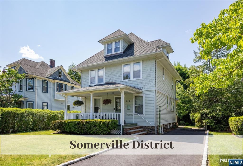 American Foursquare with Lemonade Front Porch provides relaxing views to one of Ridgewoodâ€™s most Beloved Neighborhoods. Located in the Somerville District, this lovely Arts and Crafts Style Home features Pocket Doors, Coffered Ceilings, and Five-Panel Chestnut Doors. A Double Parlor seamlessly transitions to Formal Dining for sunlit open flow. Roomy and Immaculate Kitchen provides ample Countertops and Cabinet Storage. Convenient Rear Door with Mud Area drop-off leads to a deep and quiet private Backyard Setting with Patio for Al Fresco Dining and Hosting BBQs. Beyond you will find a Charming Shed and Potting Station. Past Perennial Plantings will be revealed as the Summer unfolds and Established Shrubs surround a Flat Lawn Area for Play. Ascend the Turned Staircase to find 3 Bedrooms, a Home Office [or Nursery] and Full Bath. The Third Floor delivers a 4th Bedroom [or private respite] and Tidy Attic Storage. The Lower Level offers Recreation Rm, Laundry, and Roomy Storage. Just one block to Somerville ES [ask about Mid-Block walking Right of Way] and .4 Miles to RHS. Convenient Bus is approximately 46 Minutes to NYC. Ridgewood Duck Pond, with miles of Paved Walking/Bike Trails, a Dog Park, and a Playground, is 3 Blocks away. Discover the Beauty of 116 Kenilworth Road.