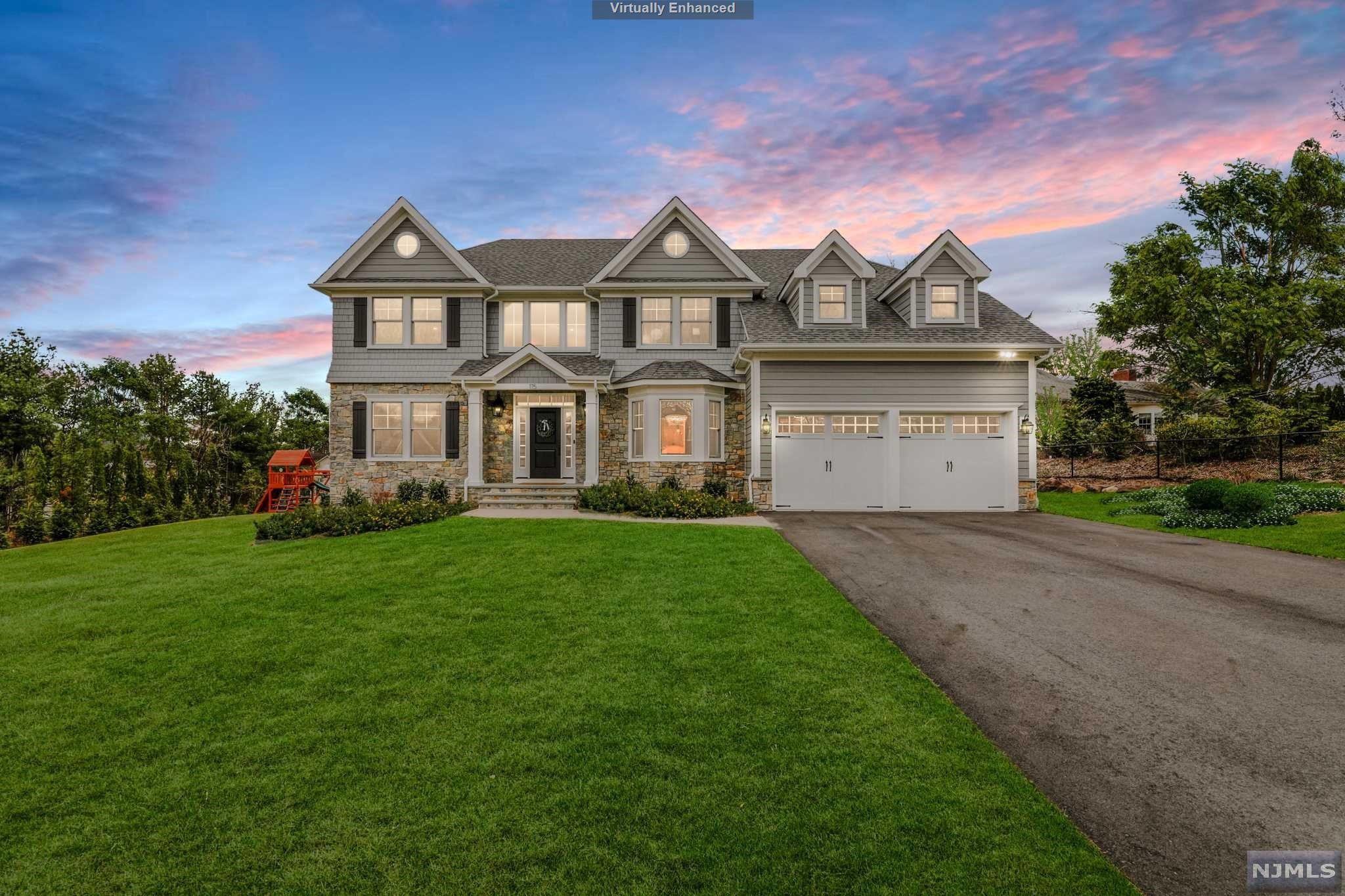 Stunning '21 new construction/foundation cul-de-sac Hampton style Colonial in Wyckoff's Snyder Farms section. 3500+ sq ft interior with grand center hall entry, formal LR & DR, open-flow kitchen/family rm with custom cabinets, quartz, Decor appliances, wine fridge, coffee bar, coffered ceiling, built-in bookshelves, gas fireplace plus private office w/ adjacent powder rm. Primary bedroom has soaring tray ceiling, dual walk-ins and massive ensuite in a soothing neutral palette with Mirabelle soaking tub. Three bedrooms, jack-and-jill bath, main bath & laundry rm complete 2nd floor living space. Full unfinished basement with large windows is pre-framed and plumbed for future guest rm and bathroom with space for future media rm, second office or home gym. Fully landscaped backyard, paver deck and gas fire pit are ideal for outdoor entertaining. Hardieplank siding, stone, Andersen windows, wide crown molding, 2-car garage, Hague reverse osmosis water system, jungle-gym and much more!