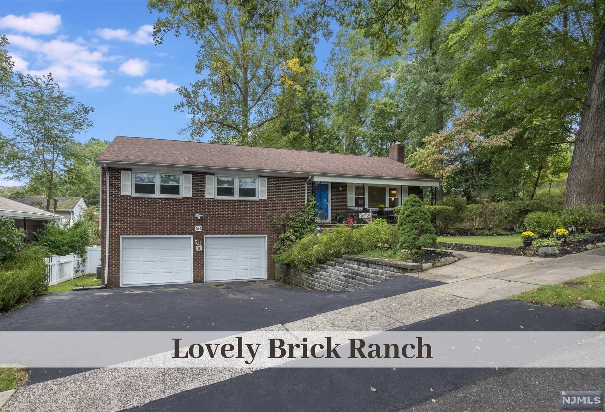 Spacious 4 bed, 3 bath brick front ranch with oversized 2 car garage situated on a dead end street. Enter through the welcoming front porch into the open and airy living room with fireplace. Large dining room is just steps from the kitchen and sliders to deck with private fully fenced yard, perfect for entertaining. Primary bedroom w/ ensuite Full Bath, bedroom with dbl closet, additional bedroom bright and airy, full hall bathroom complete the first floor. The lower ground level features a recreation room, bedroom, full bathroom, laundry, garage access and plenty of storage with walk out to patio. Close to NYC transportation, town & shopping.