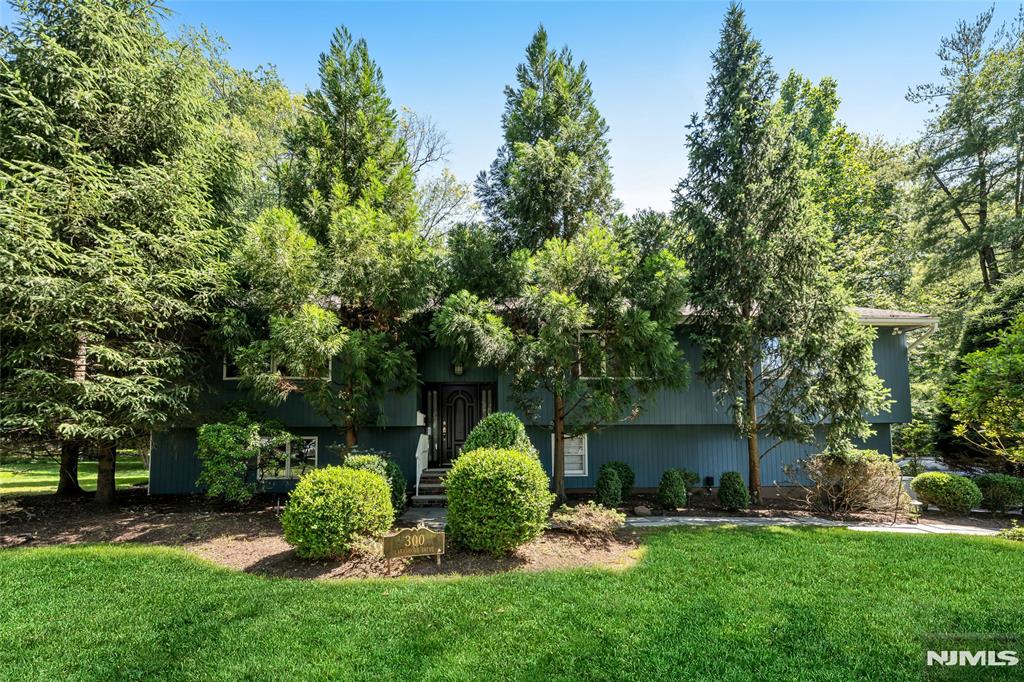 Rare opportunity in sought-after Haworth! This 5200 sq. ft. expanded bi-level offers exceptional space and pride of ownership throughout. The home features a gourmet eat-in kitchen which boasts granite countertops, stainless steel appliances, and opens to a covered outdoor terrace with built-in barbecue overlooking the heated gunite pool and expansive patio. The Banquet size dining room is ideal for hosting large gatherings. Retreat to the luxurious primary suite with skylights, walls of windows overlooking serene woodlands, sitting area with fireplace, spa-like marble bath with soaking tub, oversized shower, double vanity, and Toto bidet. Three additional spacious bedrooms, two full baths, and a conveniently located laundry room complete the bedroom level. The ground level features a fifth bedroom, full bath, and an oversized recreation room with fireplace and walkout access to the private backyard oasis featuring a heated pool w/ jacuzzi , fire pit area, and private wooded setting. A standout feature is the full apartment with private entrance, offering an open floor plan consisting of kitchen, living room with fireplace, dining area, bedroom, full bath, and direct access to the rear yard. Ideal for extended family or multi-generational living. Additional highlights include an oversized two-car garage with workshop area, second laundry room, storage galore, newer roof, and full-house generator. Close to fine dining, shopping malls and NYC. This home is a must see!