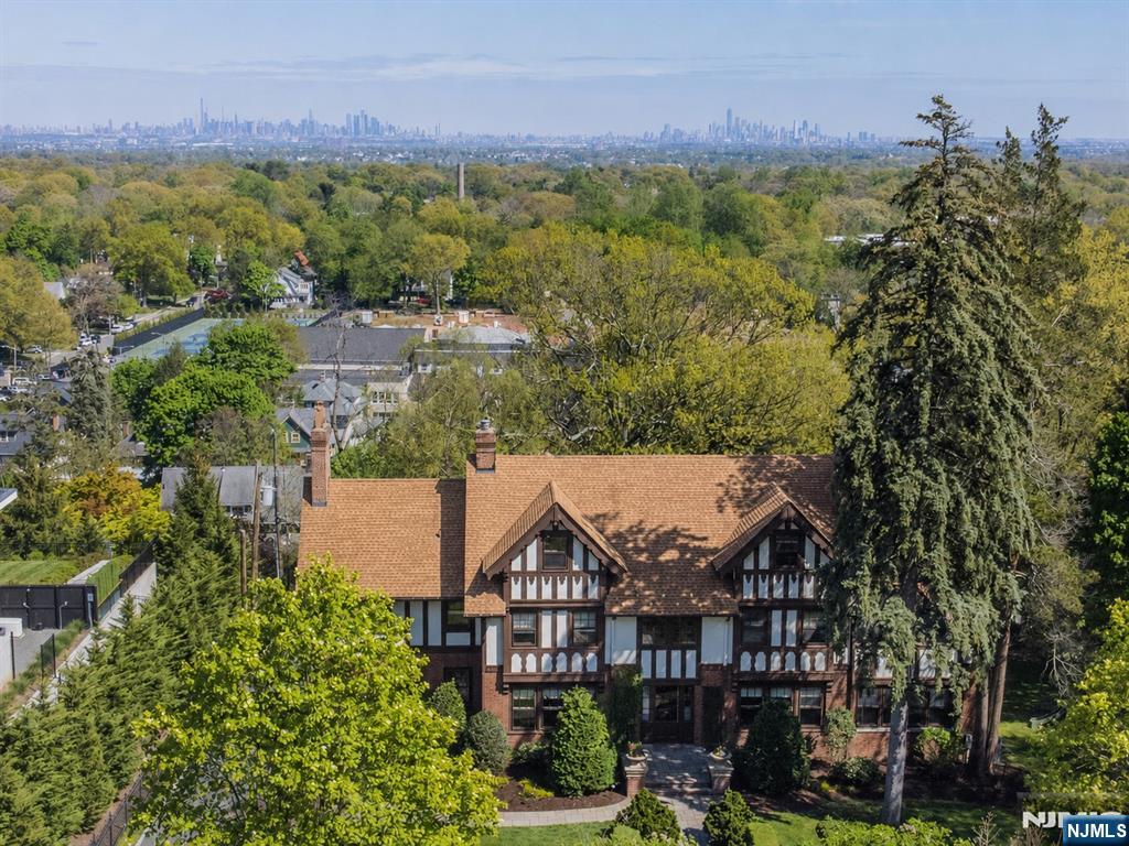 Step through the original brick & ornate wrought-iron gates and discover this extraordinary 1915 Tudor masterpiece, perfectly positioned to capture sweeping New York City skyline views. Designed by renowned Montclair architect W. Leslie Walker, the home showcases his signature ability to blend a striking Tudor exterior w/the gracious flow and functionality of a classic Colonial interior. Rich in architectural detail and timeless character, this distinguished residence offers 14 spacious rooms, including 6 oversized bedrooms and 3.1 baths. Original craftsmanship is showcased throughout w/beamed ceilings, multiple fireplaces, dentil moldings, a dramatic sweeping staircase, and stunning stained-glass windows that fill the home with warmth and light. The new Kitchen features a solid walnut island and restored original Butler's Pantry. Grand formal Living and Dining Rooms provide exceptional spaces for entertaining, while generously scaled rooms throughout offer comfort and flexibility for modern living. The walk-out Lower Level features a large Rec/Billiards Rm w/fireplace and direct access to an expansive bluestone patio, creating seamless indoor-outdoor living. Ideally located near Edgemont Park, vibrant Up Montclair + downtown Montclair shopping + dining areas, + convenient NYC train and bus transportation, this exceptional home offers the perfect blend of historic elegance, architectural significance, + everyday convenience in one of Montclair's most sought-after locations.