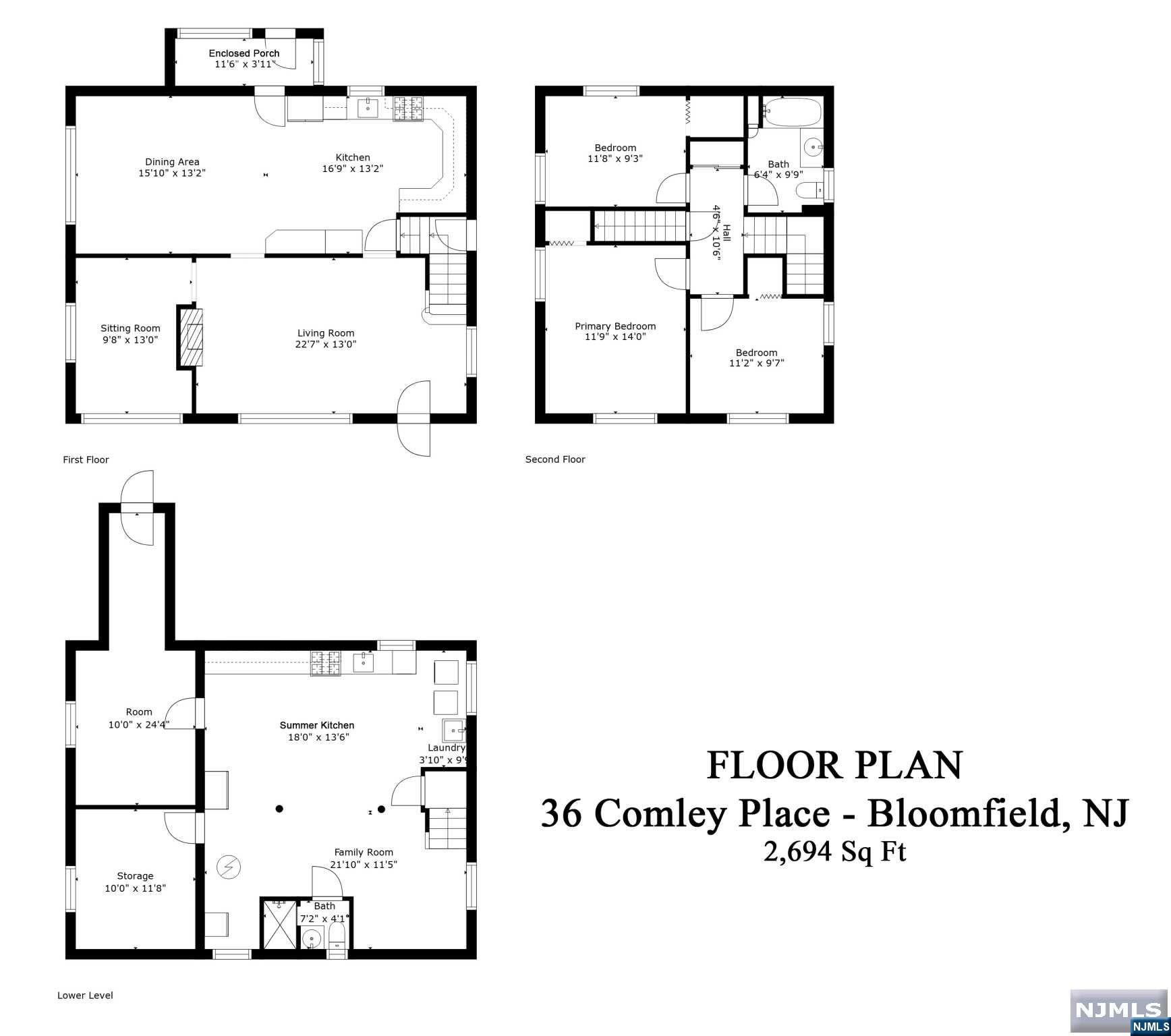 Sunny & spacious 1927 side hall colonial, conveniently located in Bloomfield's North Center, on the cusp of Glen Ridge & just blocks from bustling Montclair. This meticulously cared for home is waiting for your modern touches! Spacious rooms throughout, dual C/A, massive kitchen/dining room area ideal for entertaining w adjacent sunroom that fills with southern exposure. Large LR w wood burning fireplace (preserved wood floors beneath 1st flr carpet & upstairs), office/den area, master bedroom fit for a king size bed, 2 other large BR's, bonus full, walk-up attic waiting to be finished. Finished basement w traditional "summer kitchen", full bath & dry cellar (sorry-wine barrels not included!). 2+ car detached garage with opener & electric ideal for car, equipment, storage or those DIY projects. Low maintenance yard, located just up the block form charming Brookside Park offering, play area, baseball & free summer concerts.